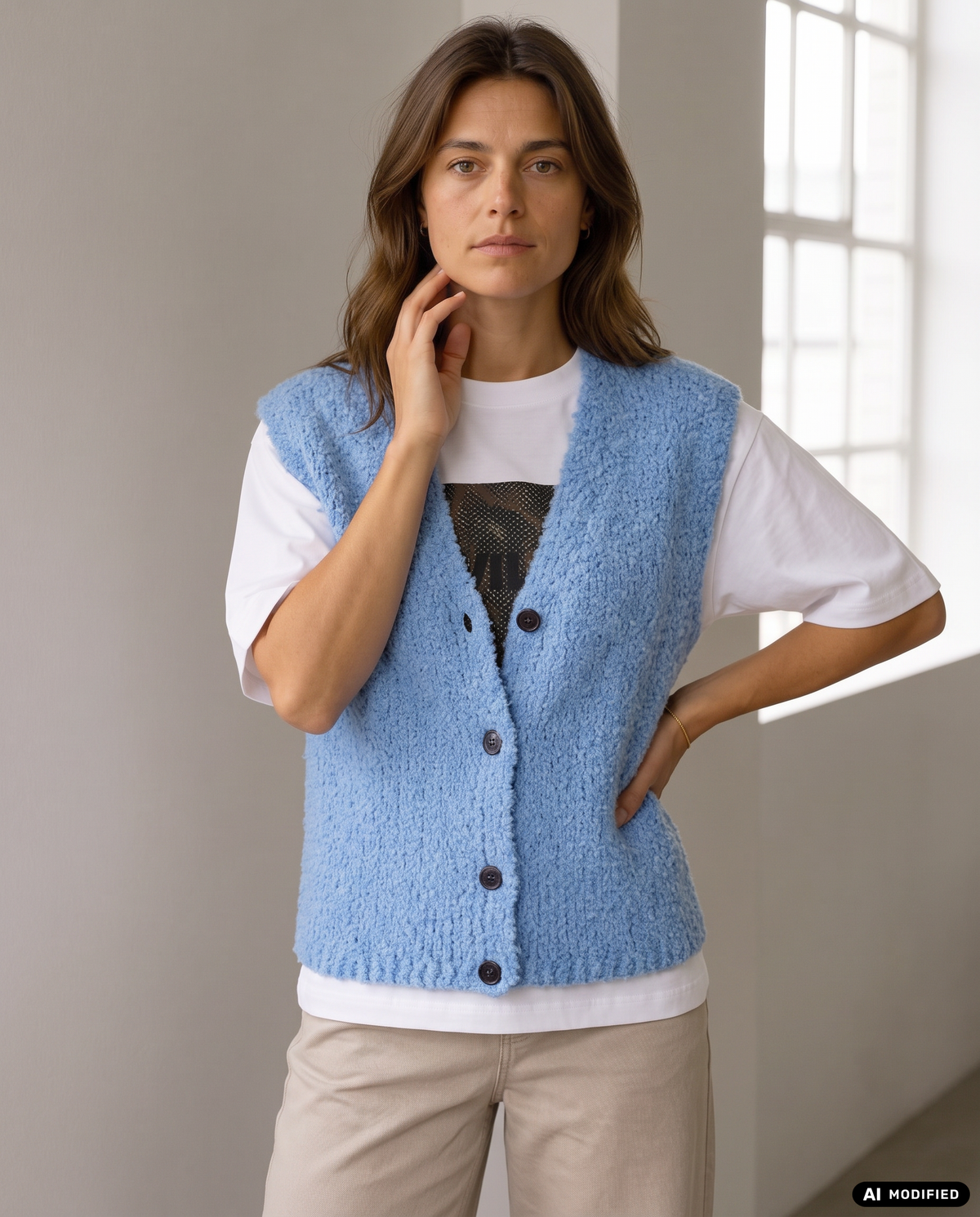 Bouclé-Strickweste mit Knopfleiste
