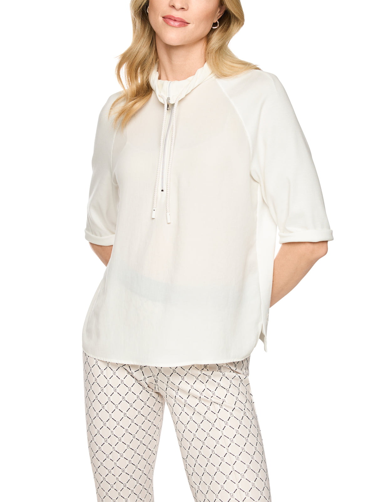 Troyer-Blusenshirt mit Feinripp