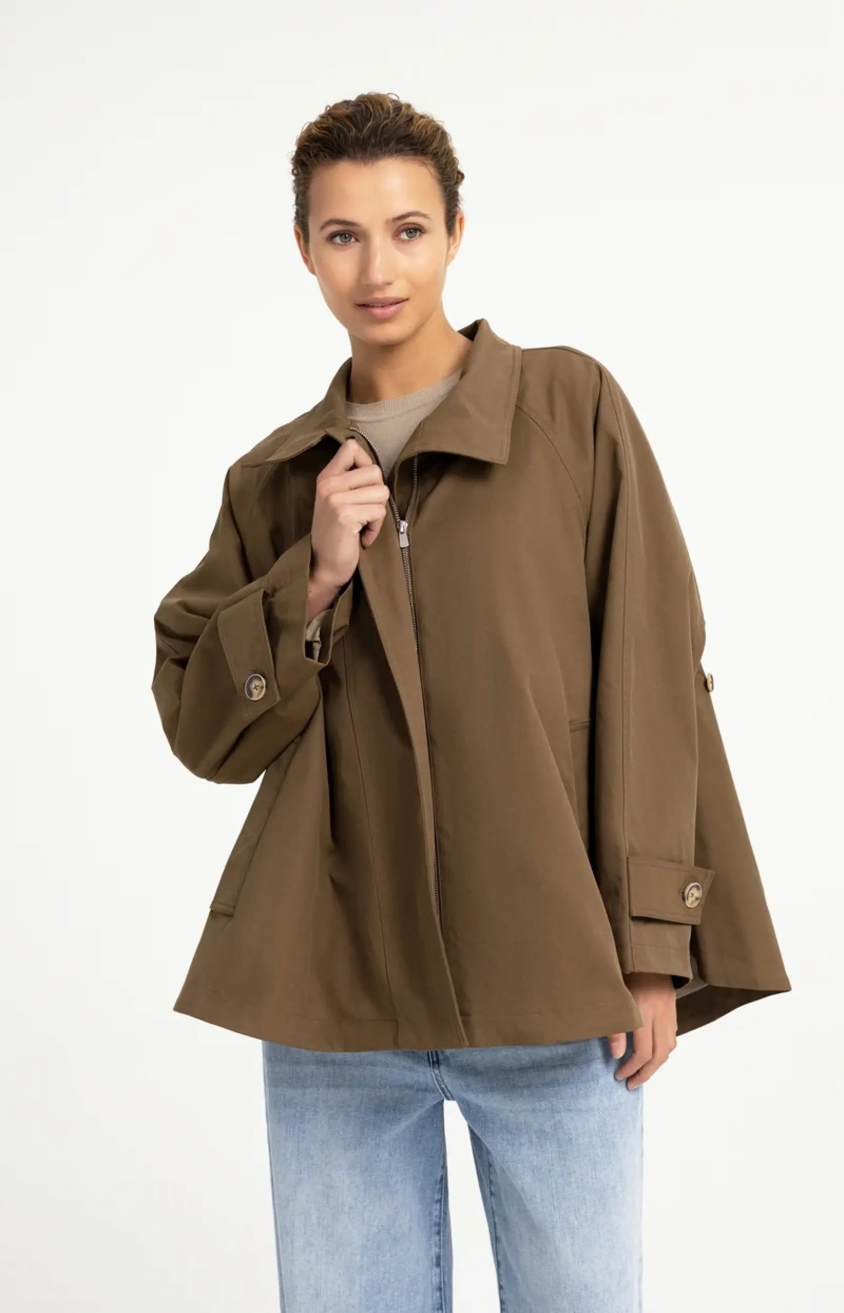 A-Linien-Trenchjacke mit Stehkragen