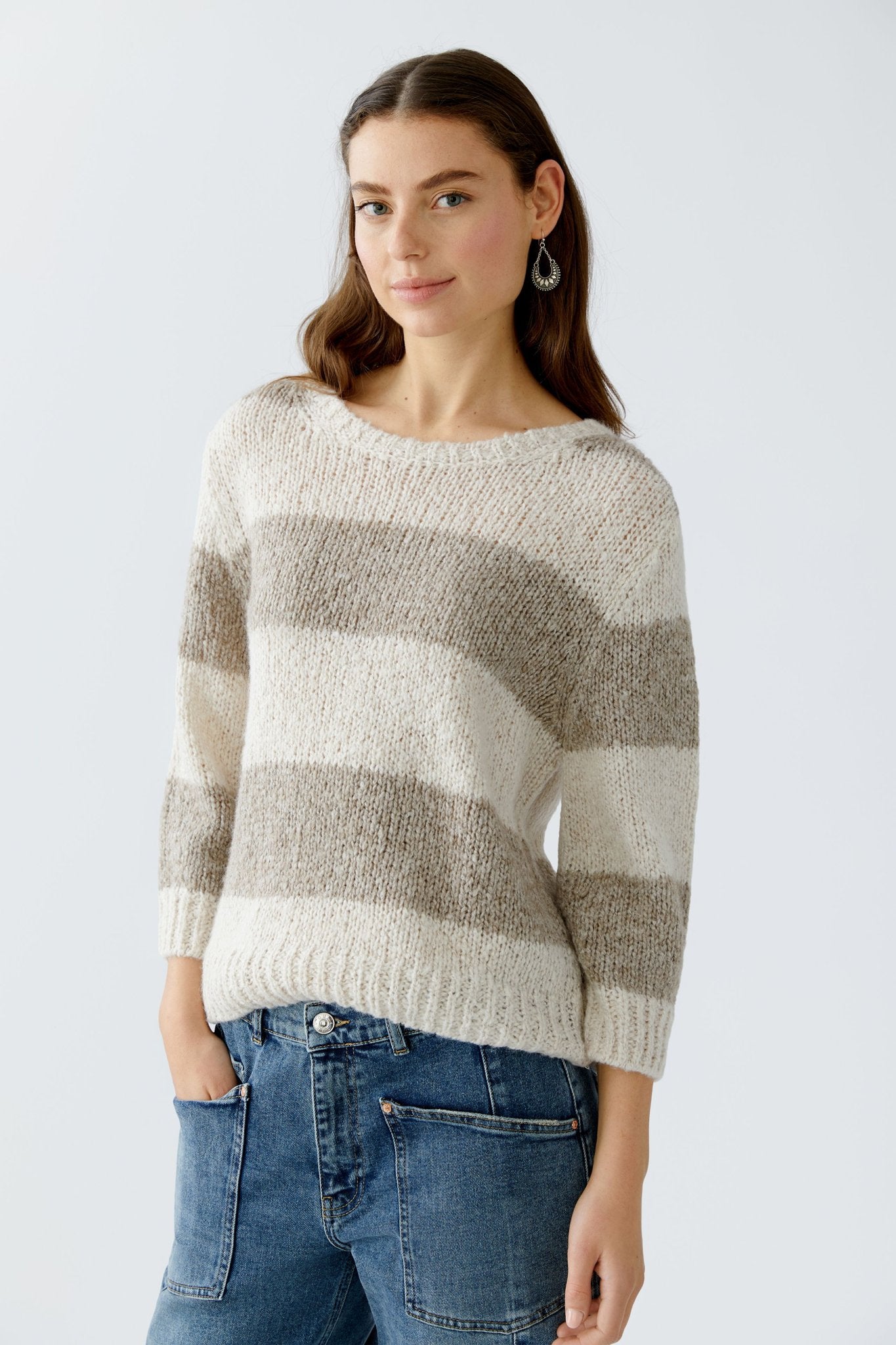 Oui Strickpullover Lt Stone Taupe