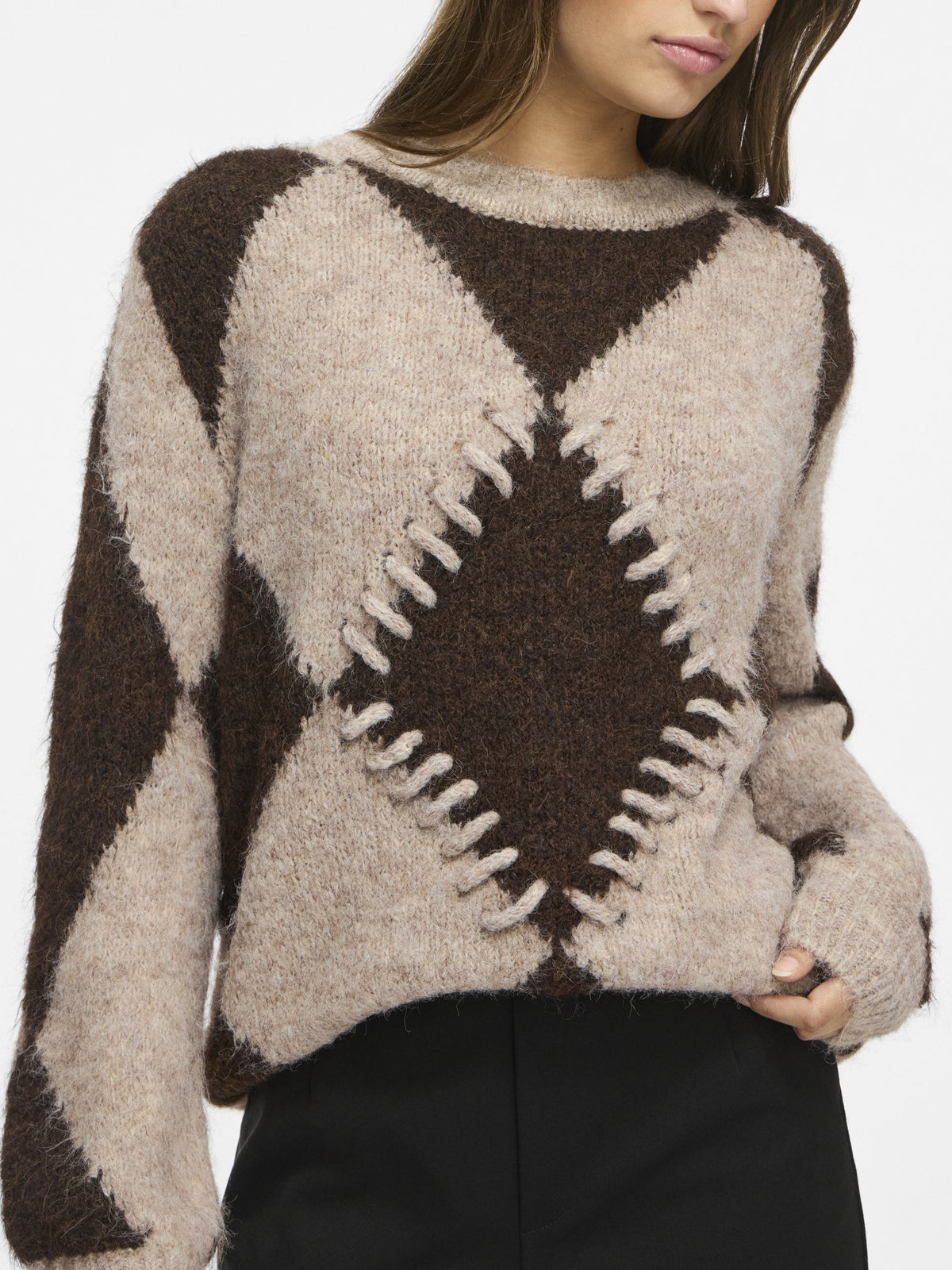 VILA Strickpullover Natural Melange/Coffee Bean