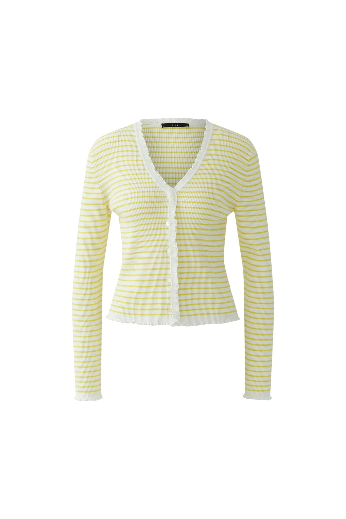 Gestreifte Strickjacke mit Rüschenkante