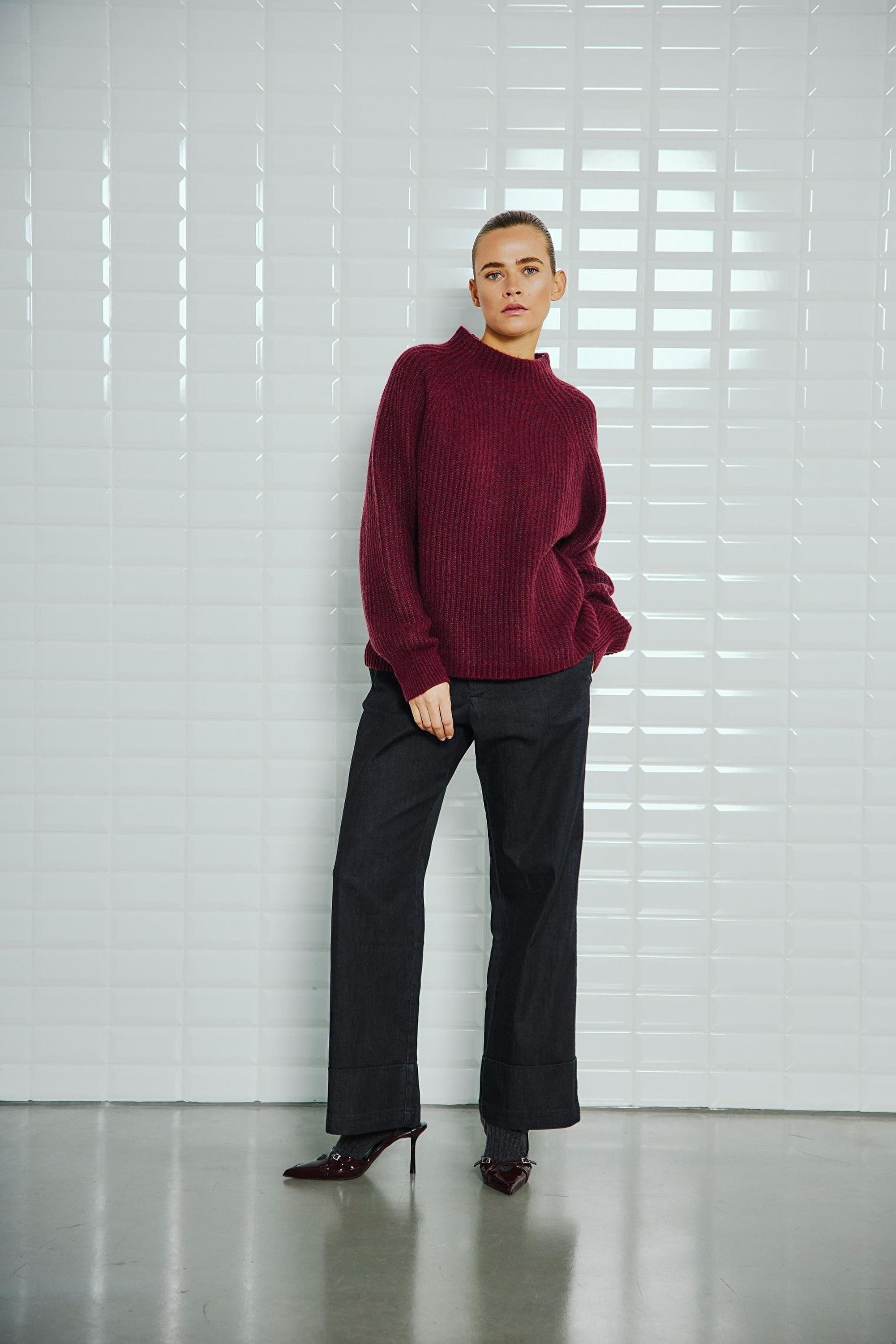 WithBlack Strickpullover Wine Melange