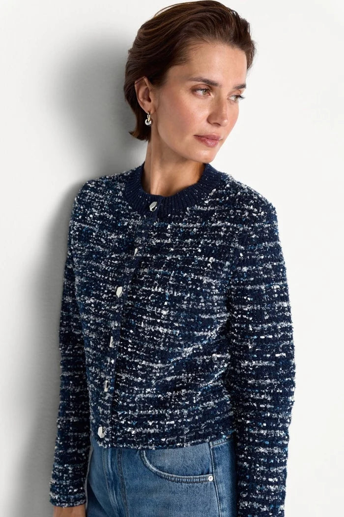 Bouclé-Cardigan mit Metallknöpfen