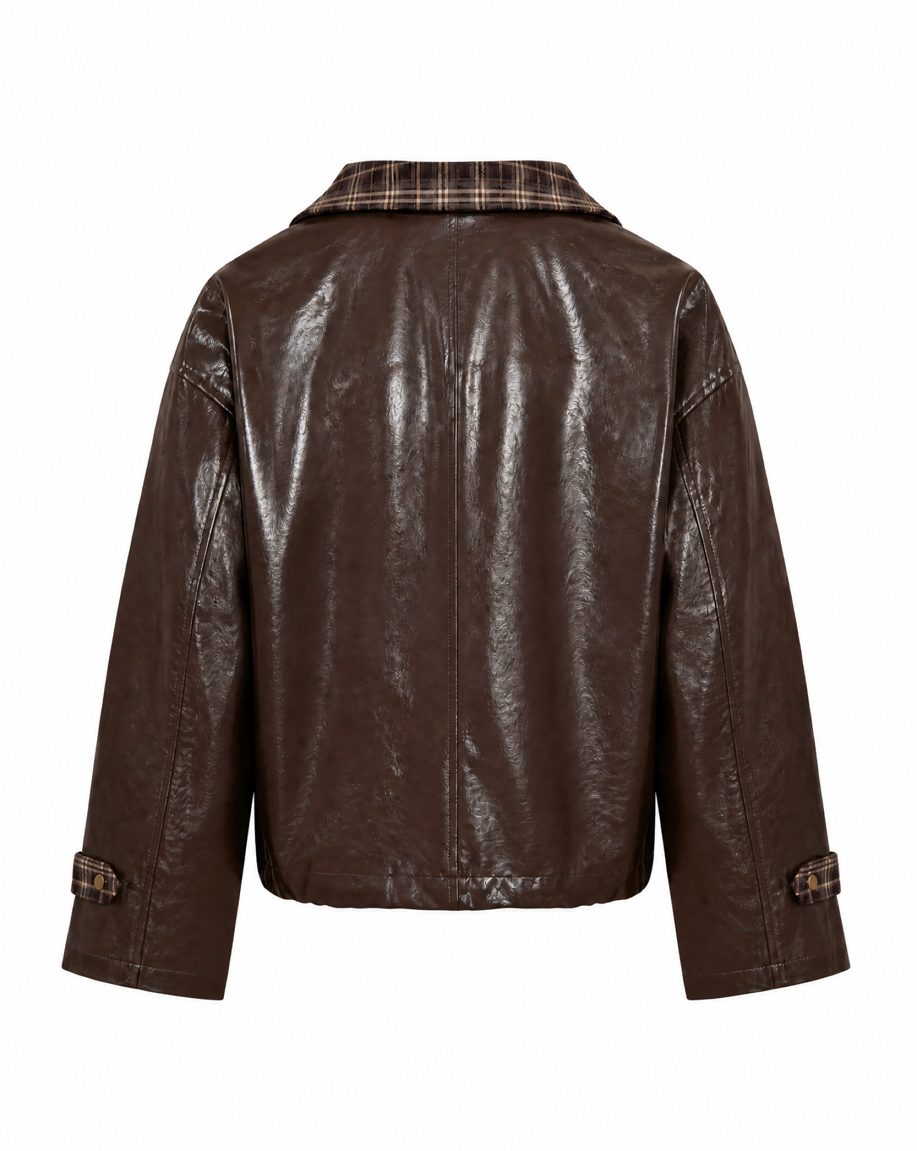 Kunstlederjacke mit Karokragen