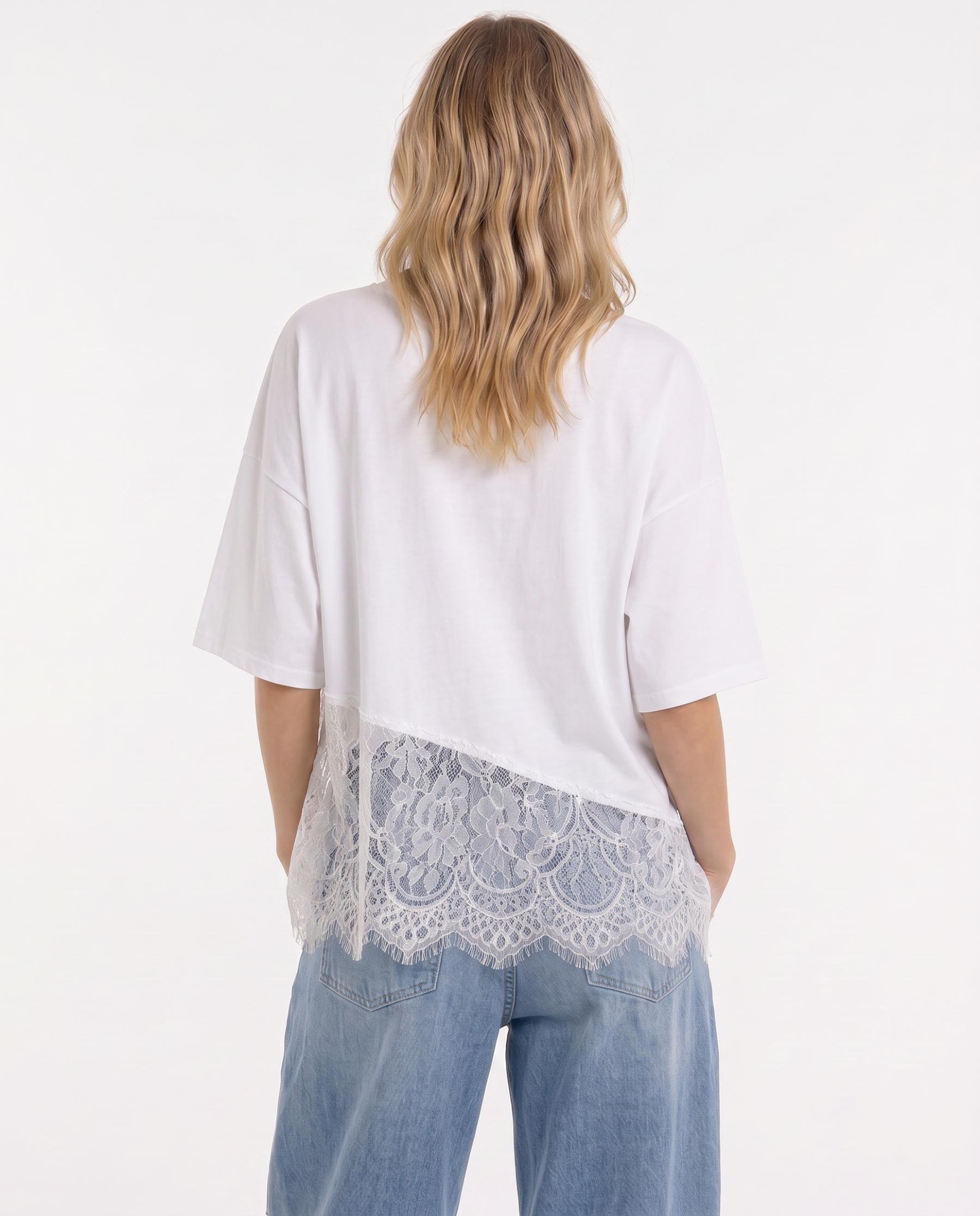 T-Shirt mit Spitzensaum