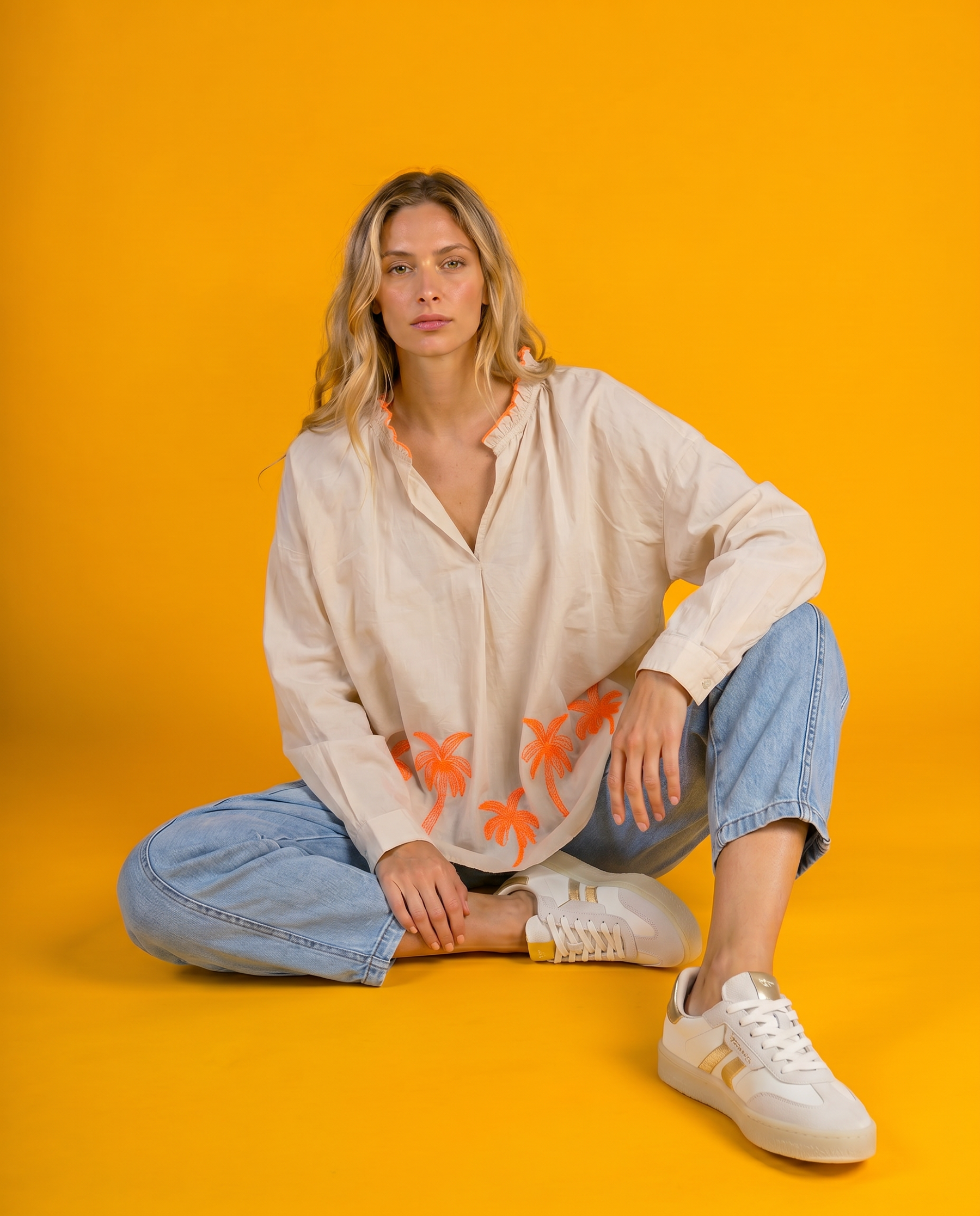 Tunika Bluse mit Palmen-Stick
