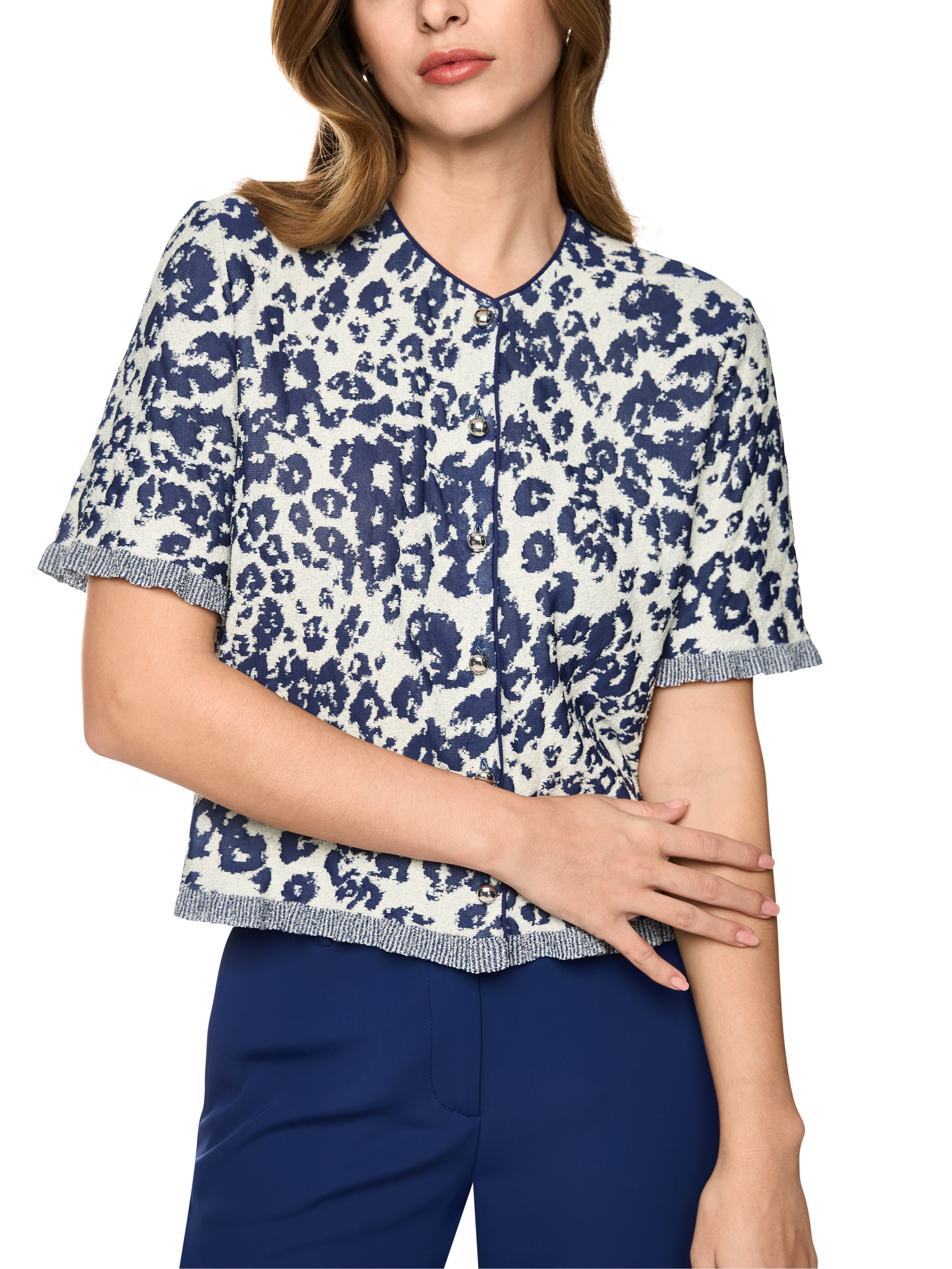 Kurzärmeliger Cardigan mit Animal Print