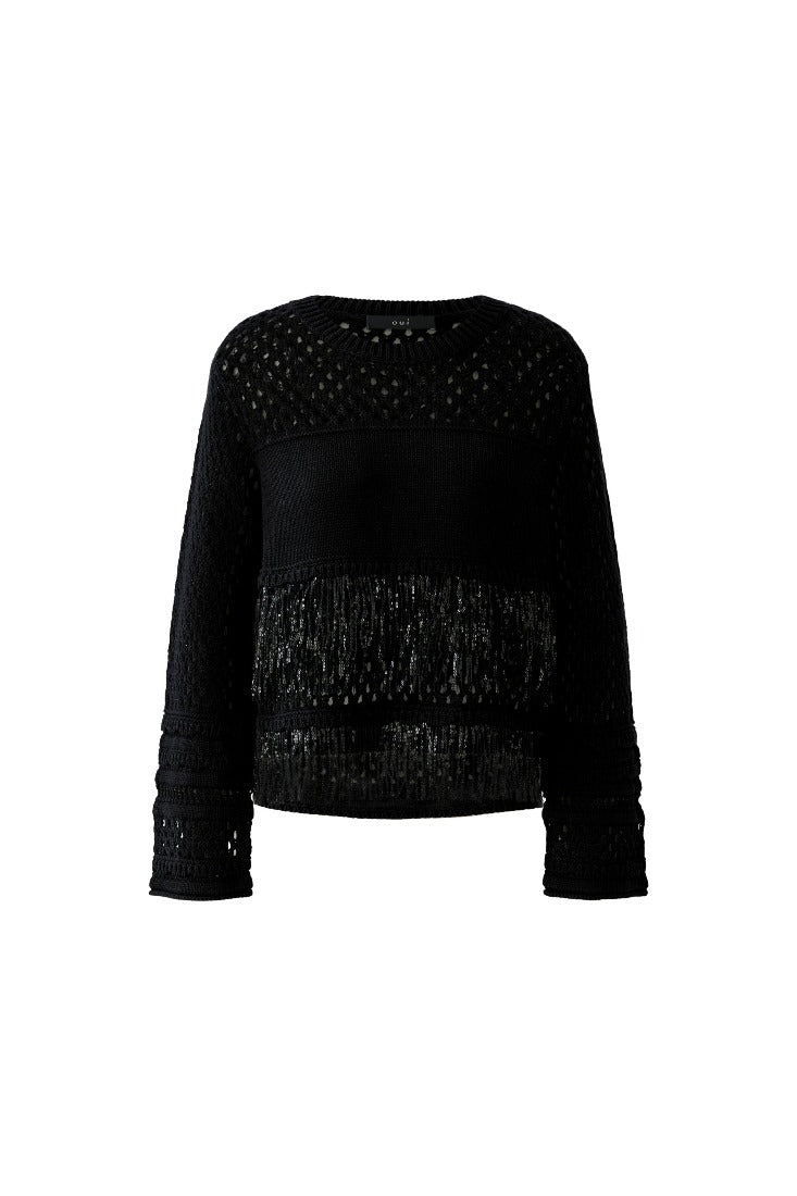 Strickpullover mit Mikropailletten-Bändern