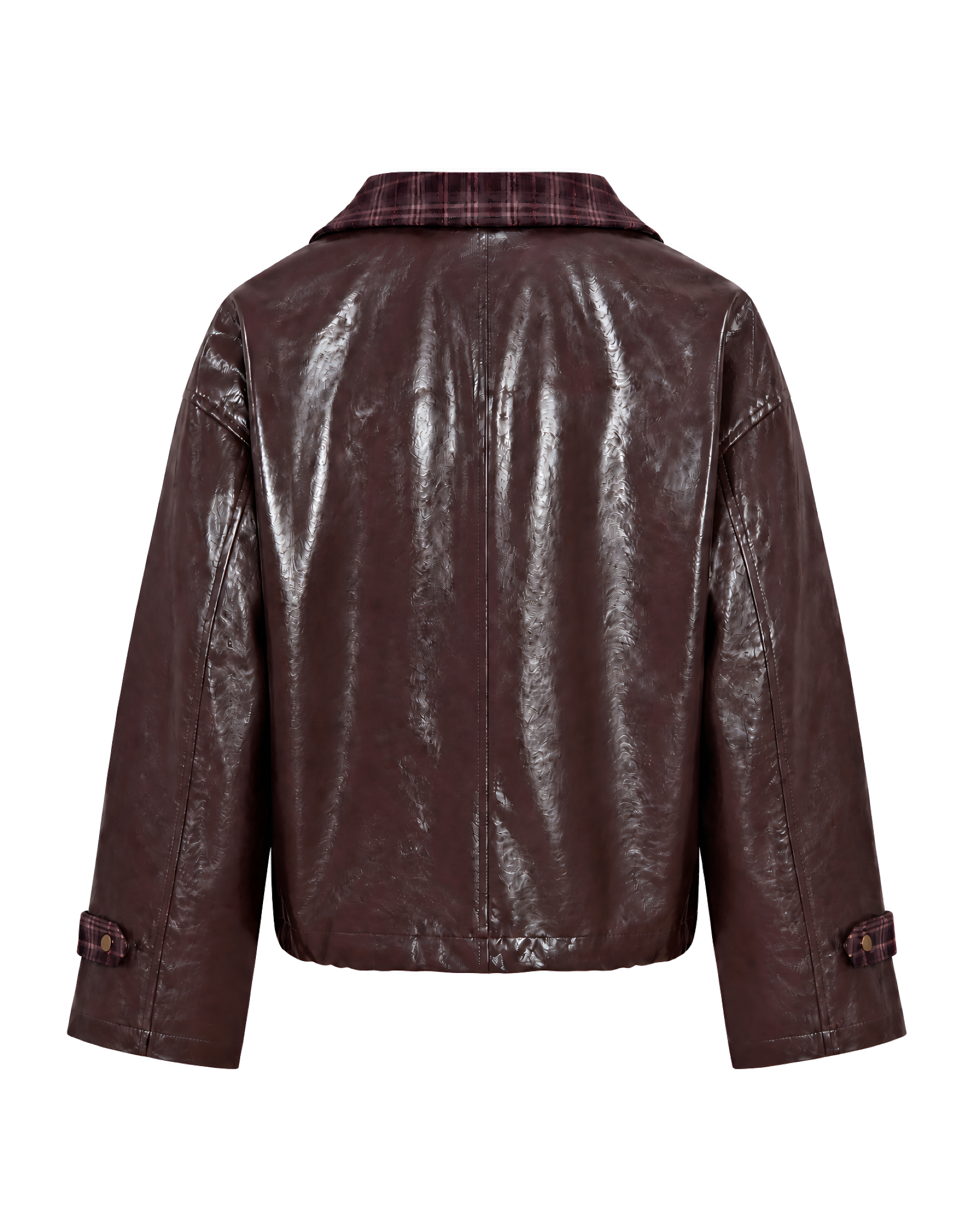 Kunstlederjacke mit Karokragen