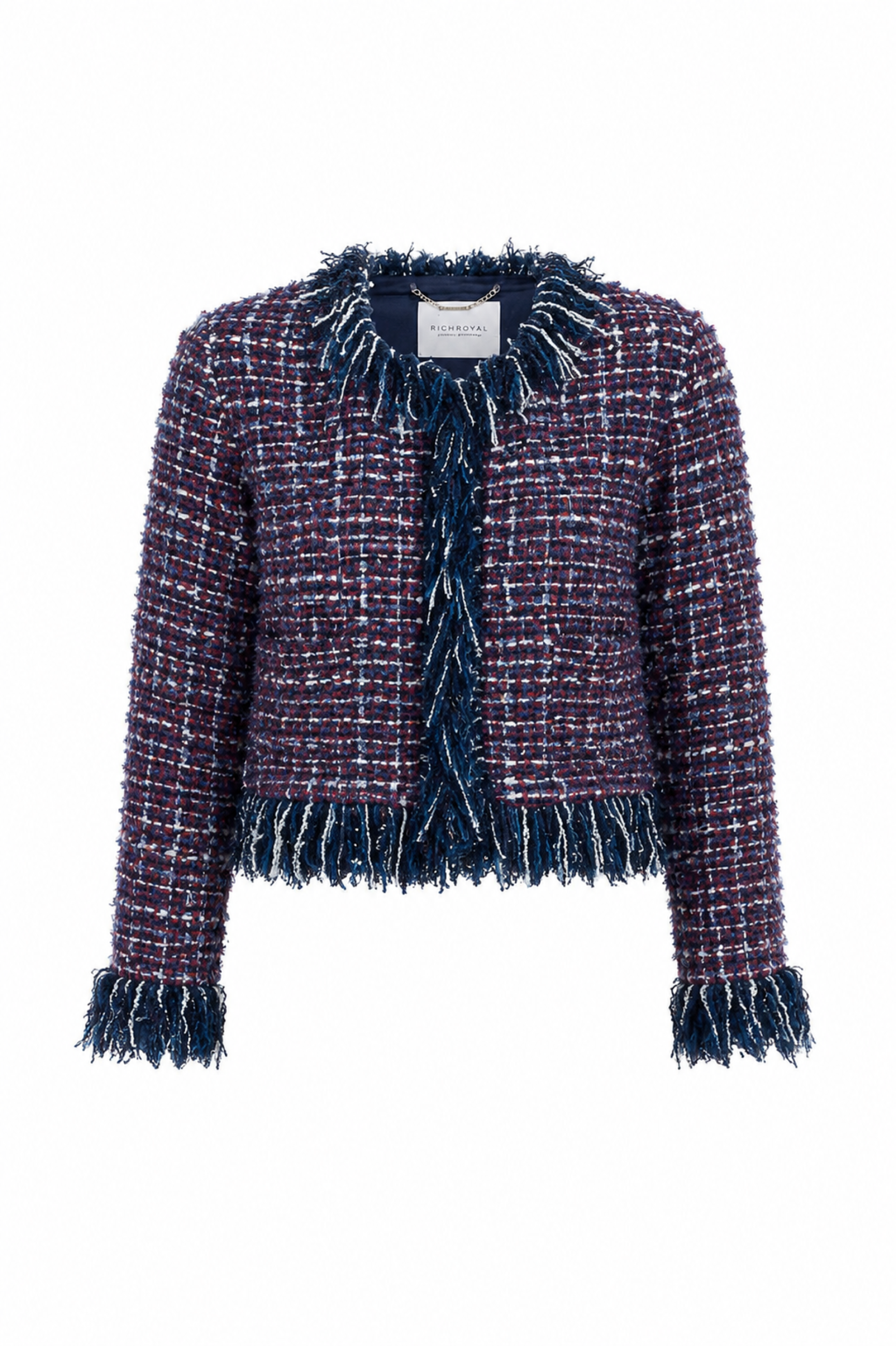 Bouclé Jacke mit Fransen