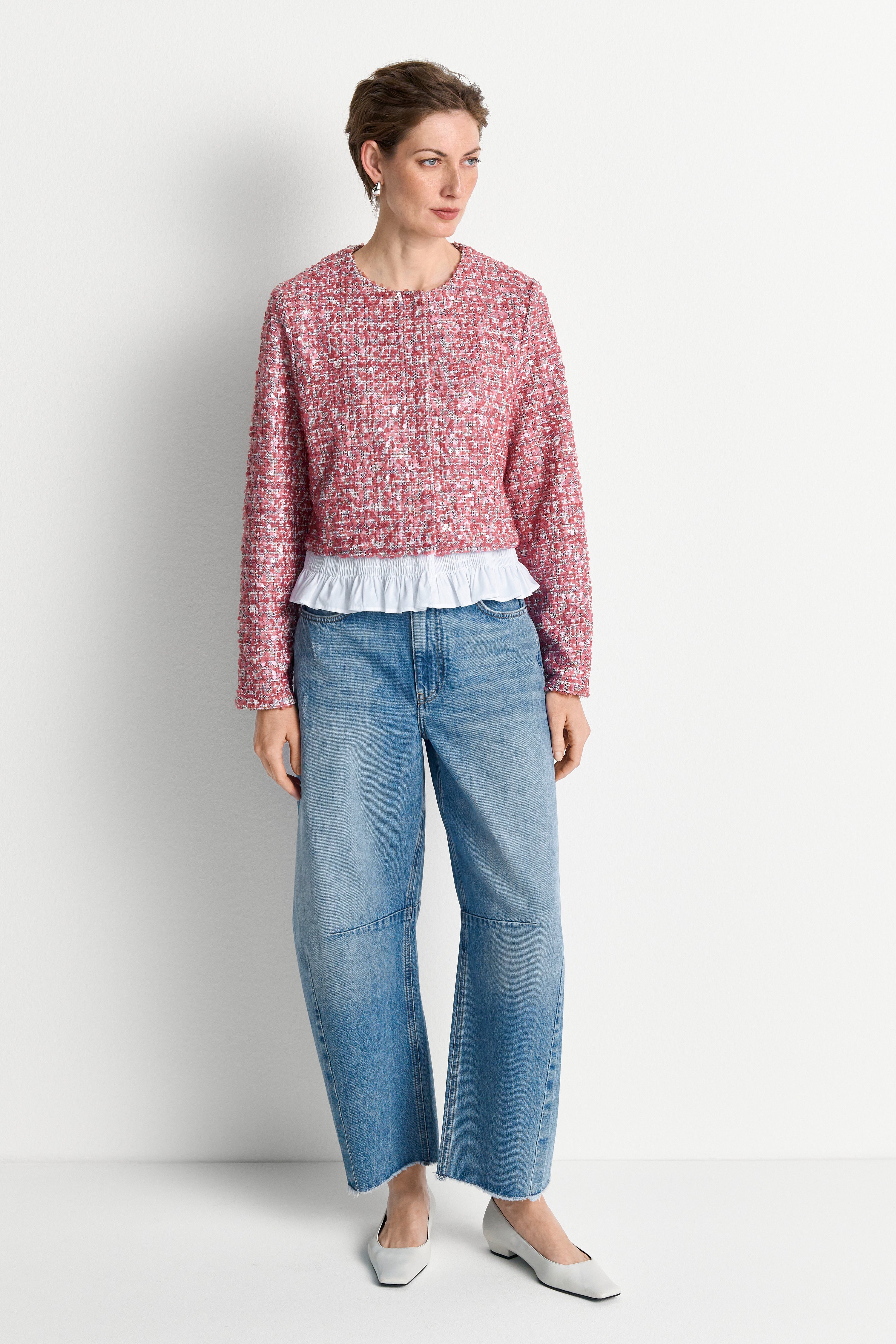 Bouclé Jacke mit Peplum-Saum