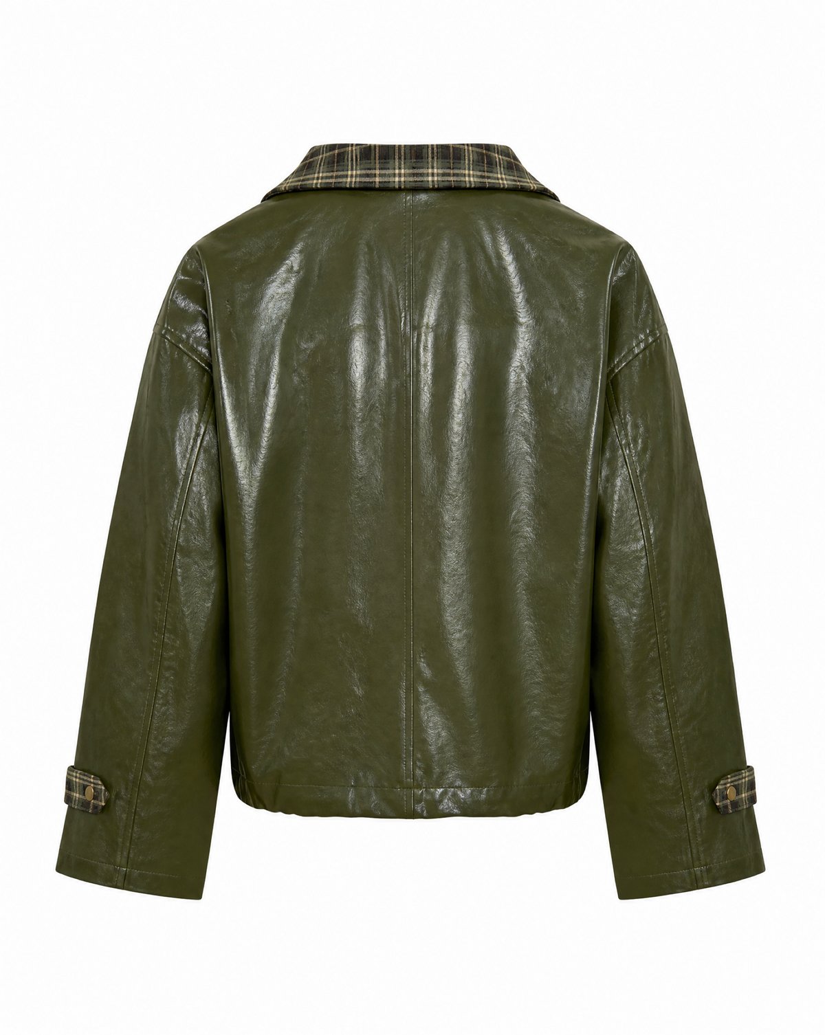 Kunstlederjacke mit Karokragen