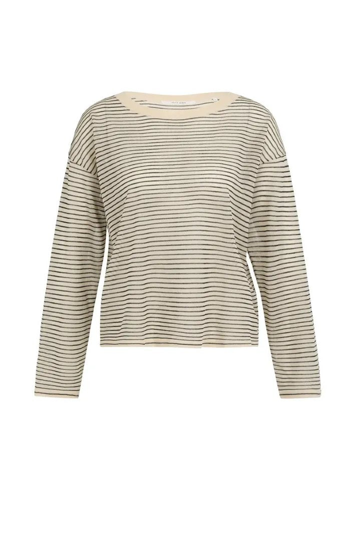 Leicht durchscheinender Feinstrickpullover mit Streifen