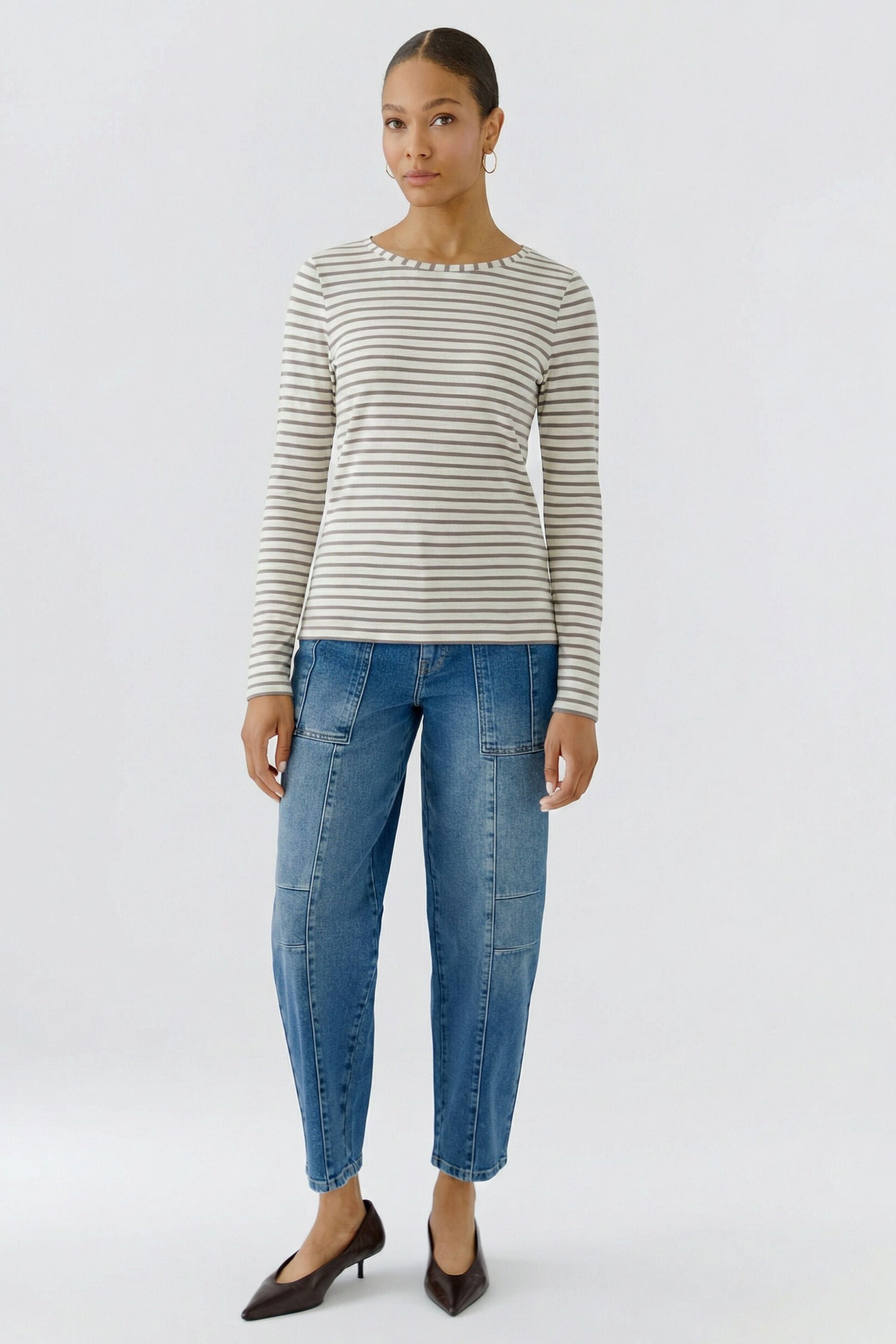 Oui Longsleeve Dk Brown Offwhite