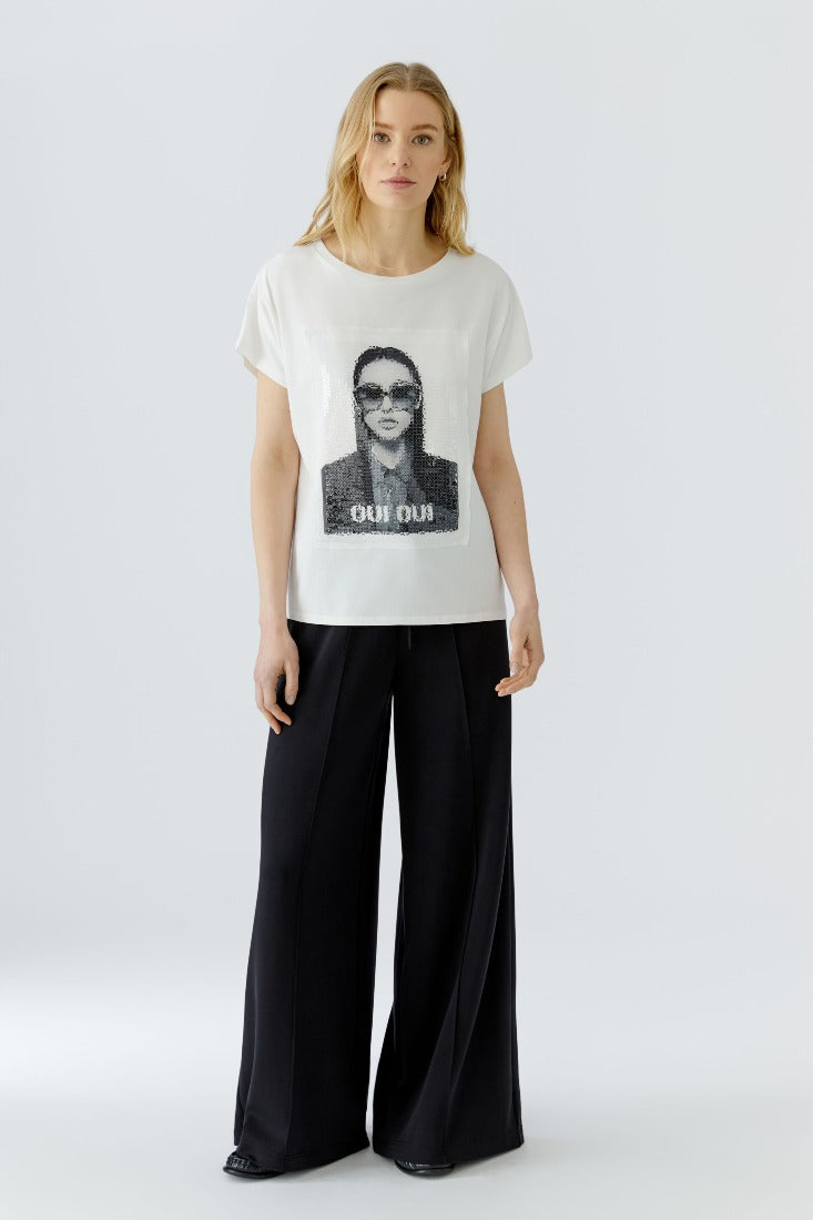 T-Shirt mit Netzpatch Pailletten