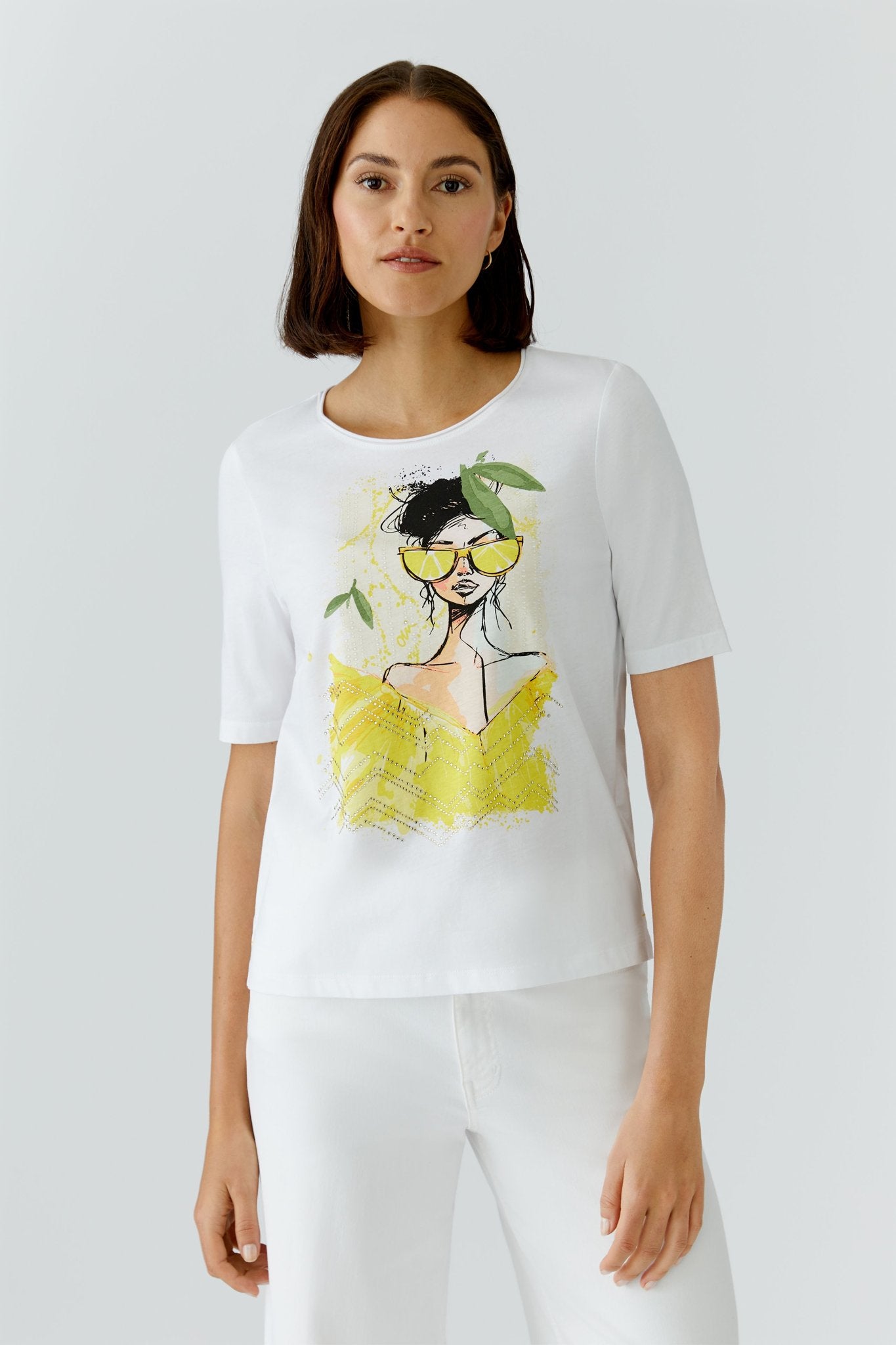T-Shirt mit Motiv-Druck und Glitzersteinen