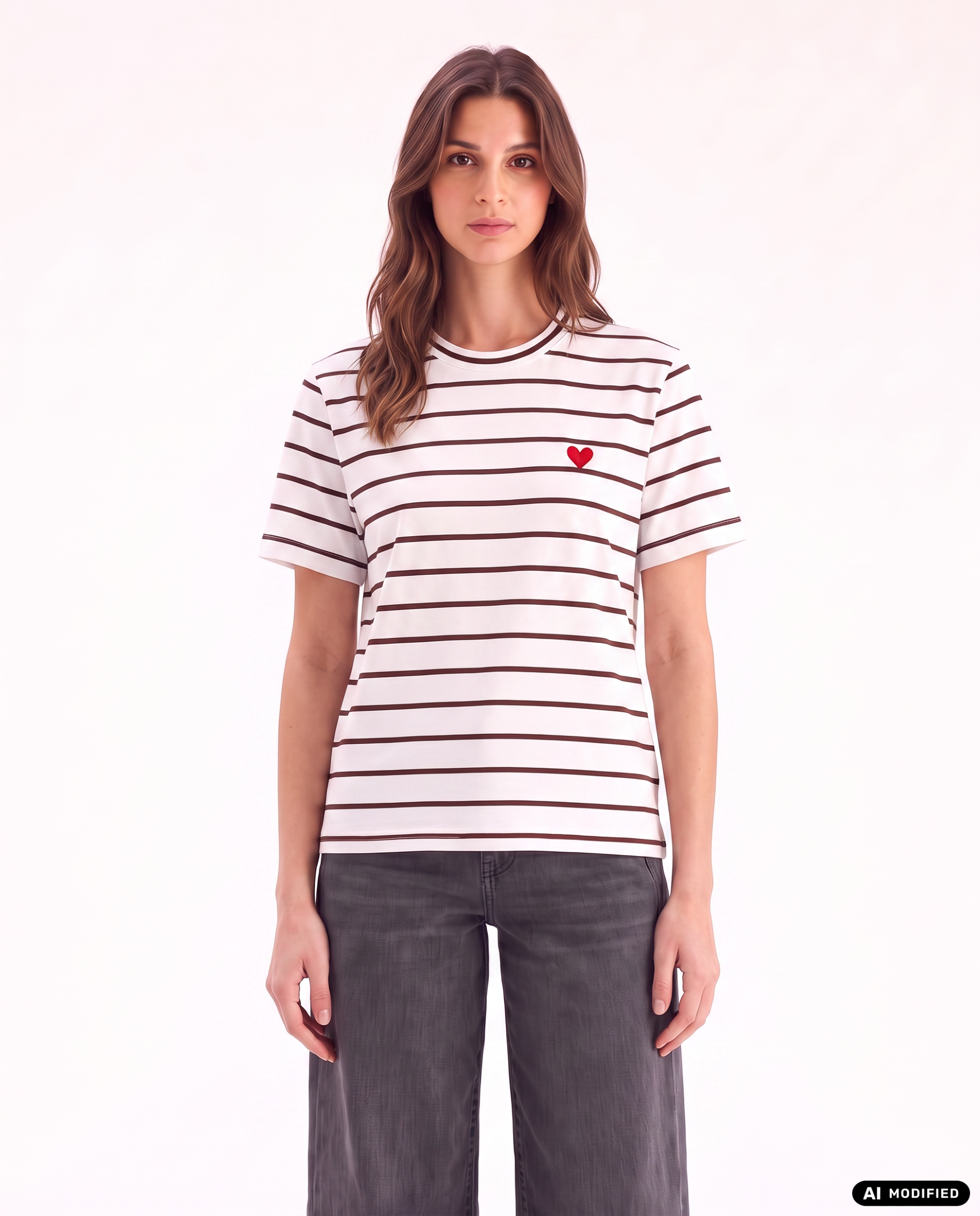 T-Shirt mit Streifen und Herz-Stick