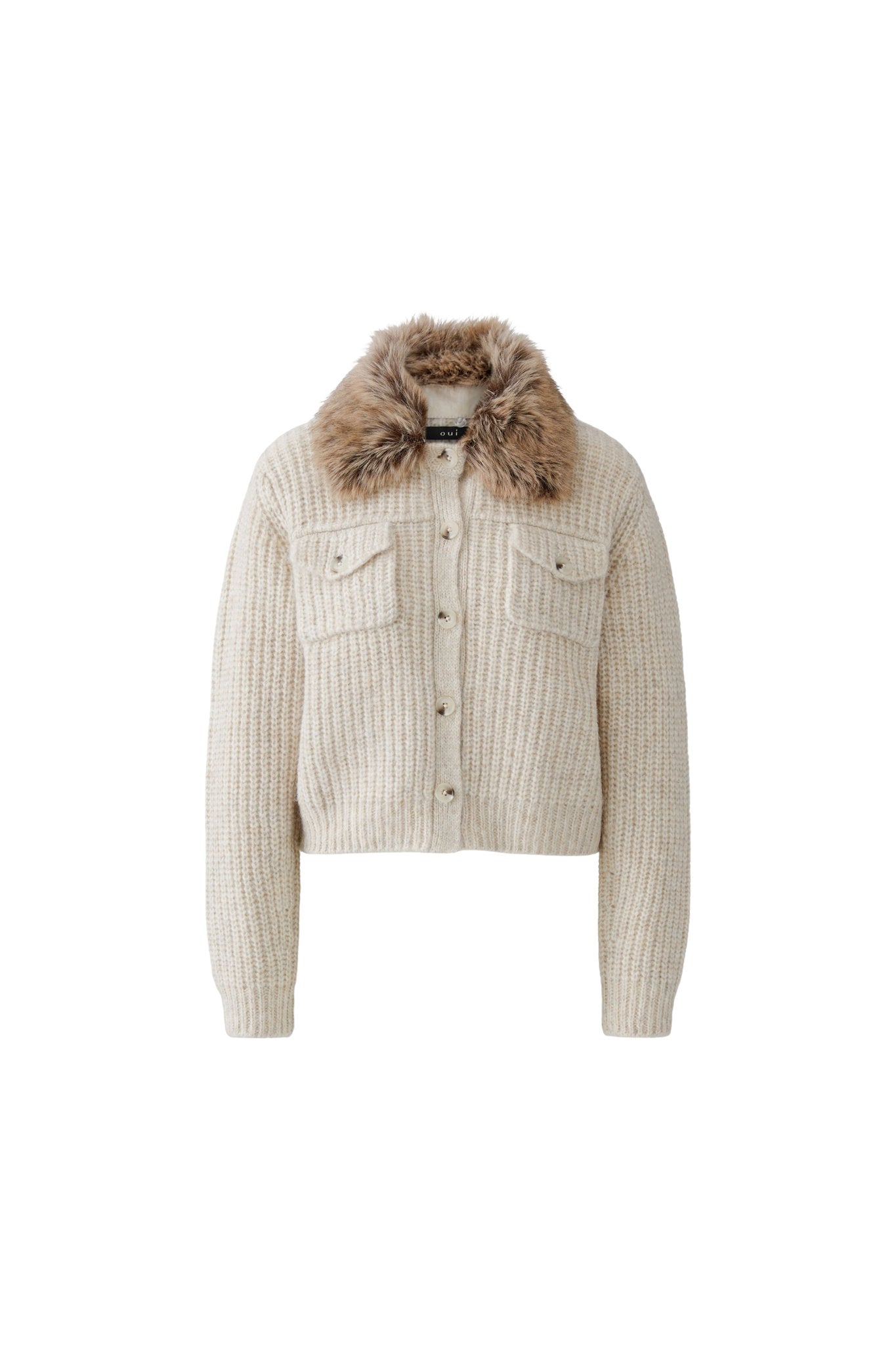 Oui Strickjacken Light Beige Mel