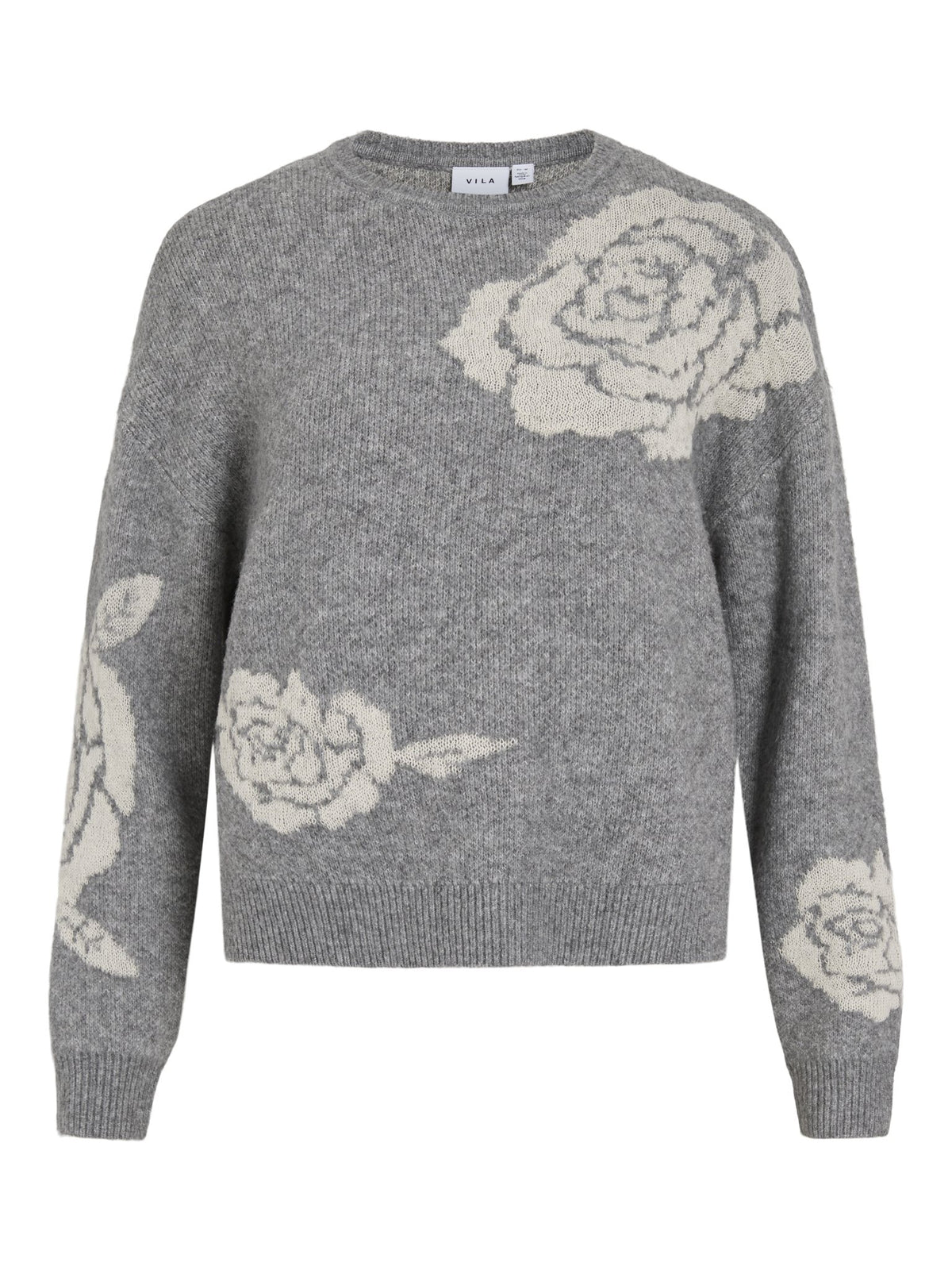 VILA Strickpullover Medium Grey Melange/Birch