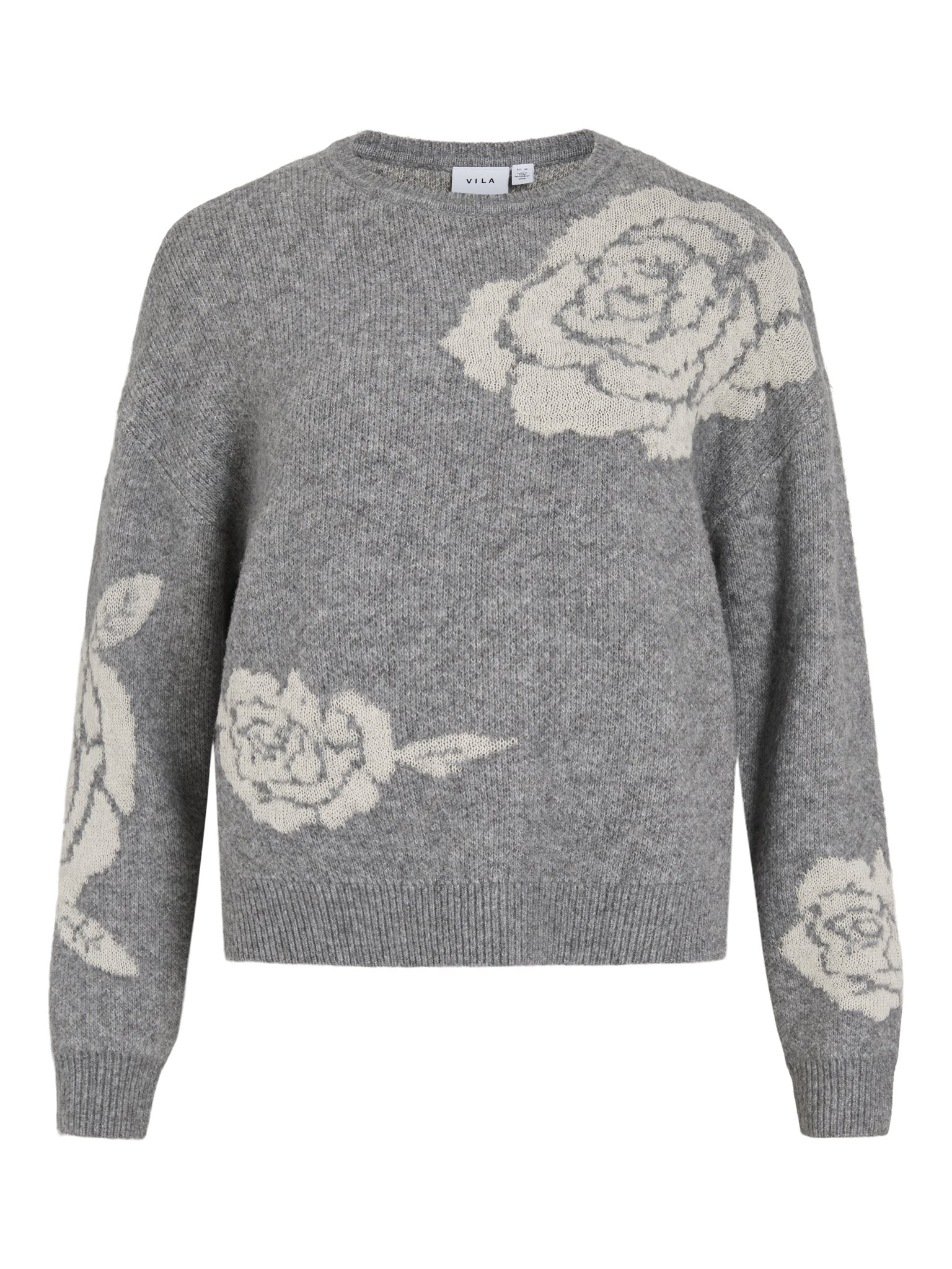 VILA Strickpullover Medium Grey Melange/Birch