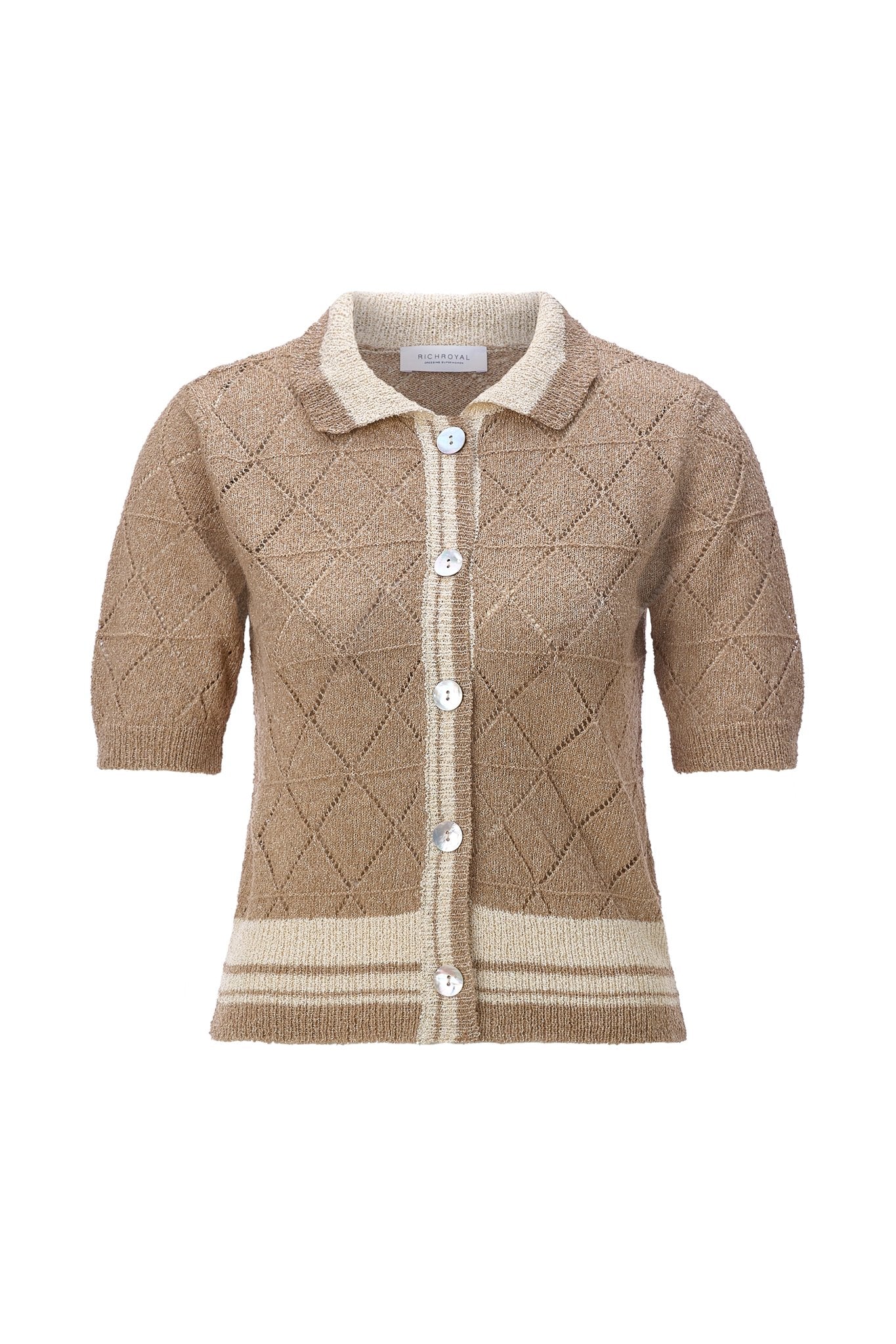 Ajour-Cardigan mit Polokragen