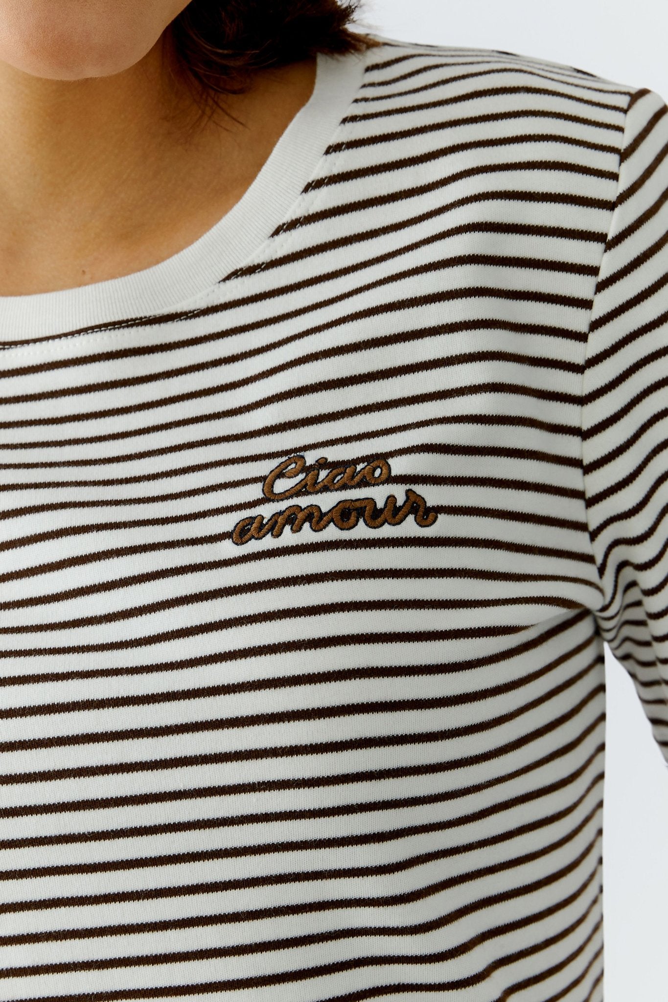 Oui T-Shirts Dk Brown Offwhite