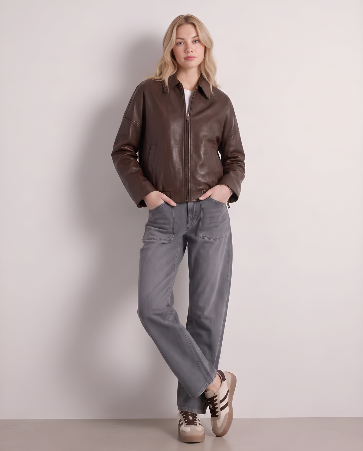 Kunstlederjacke mit Kentkragen