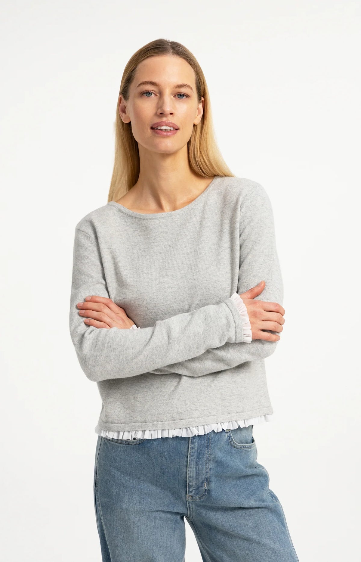 Feinstrick-Pullover mit Rüschenborten