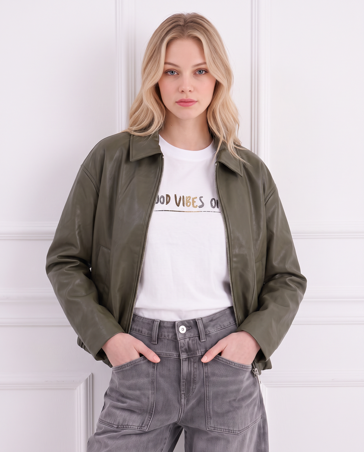 Kunstlederjacke mit Kentkragen