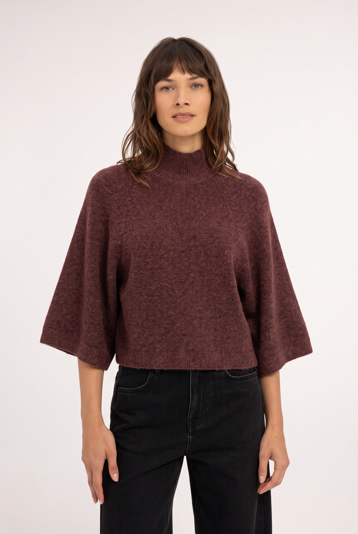 Yaya Strickpullover Bitter Chocolate Red Melange