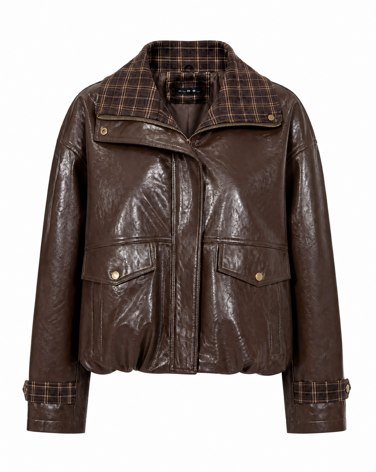 Kunstlederjacke mit Karokragen