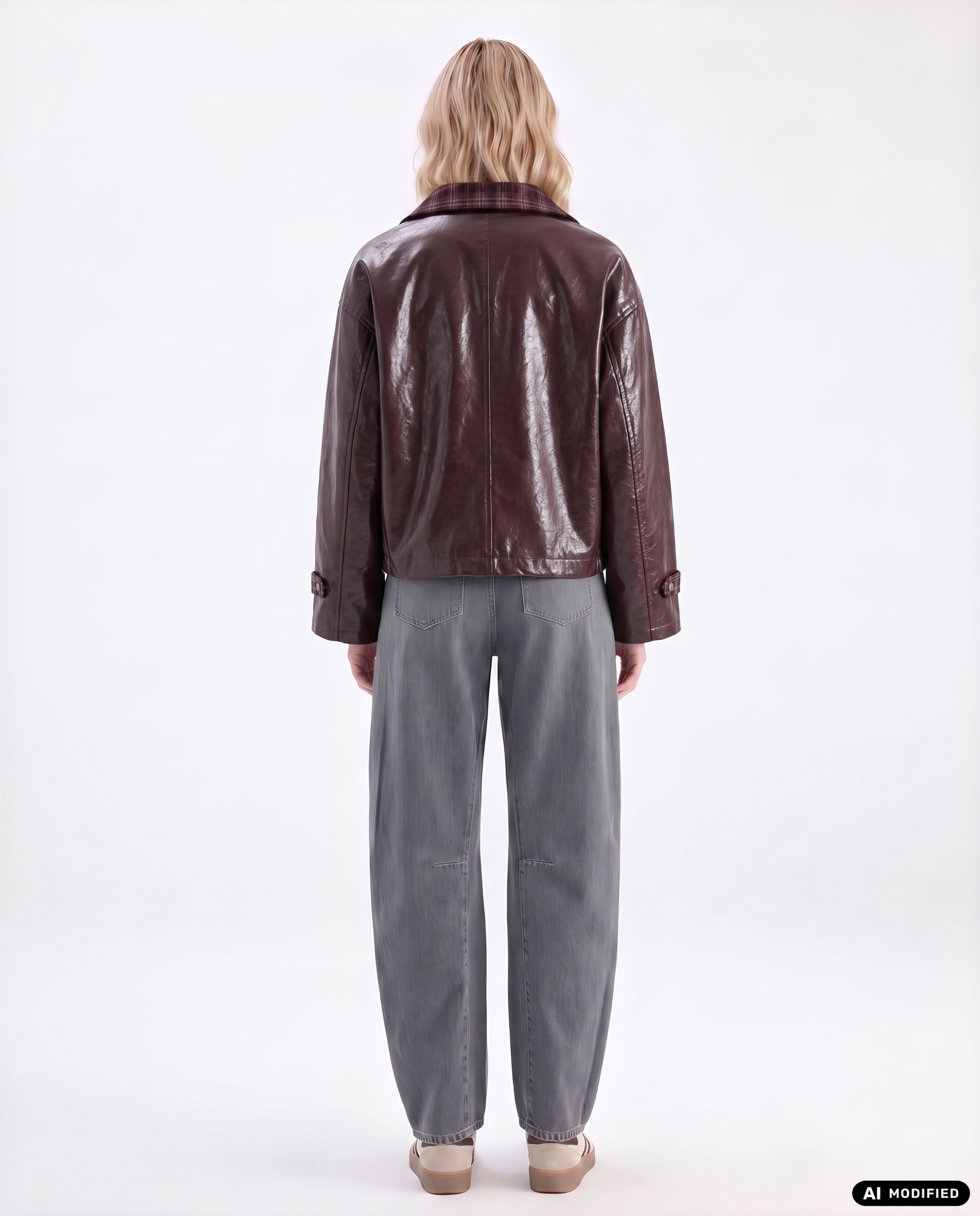 Kunstlederjacke mit Karokragen