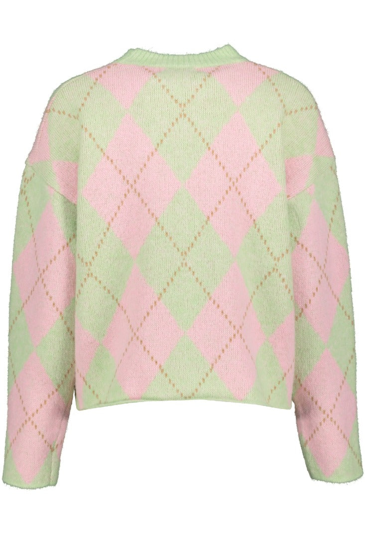 Goose Flash Strickpullover Grün/Rosa