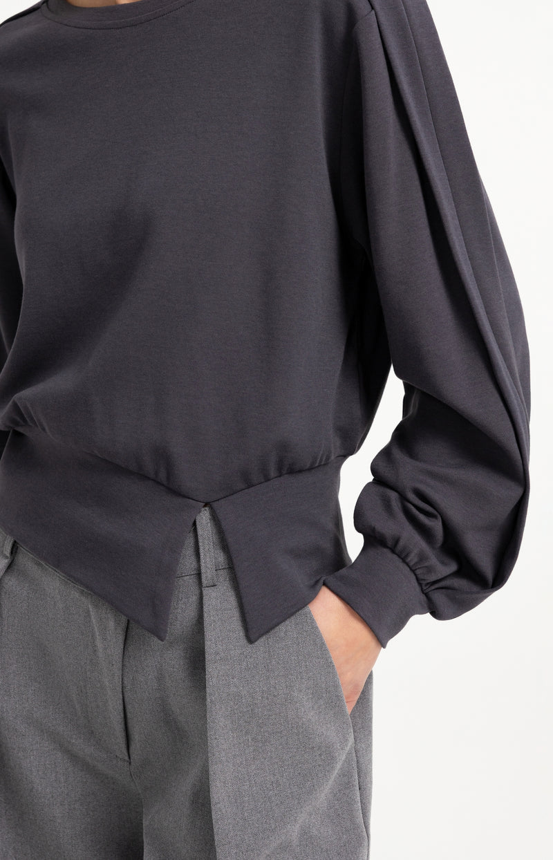 Sweatshirt mit engem Saum und Faltdetail