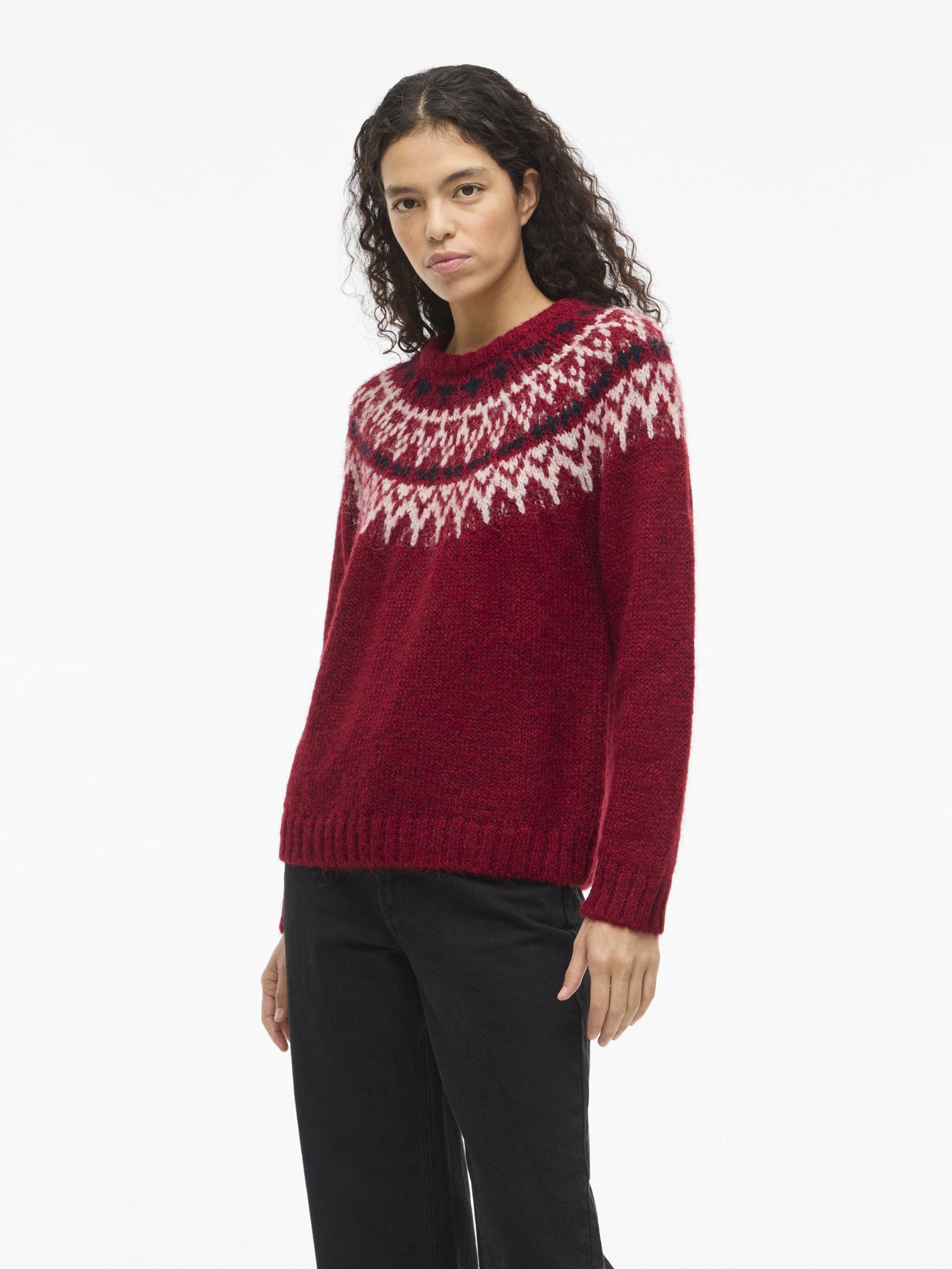 VILA Strickpullover Jester Red/Slnm/Navy Blazer