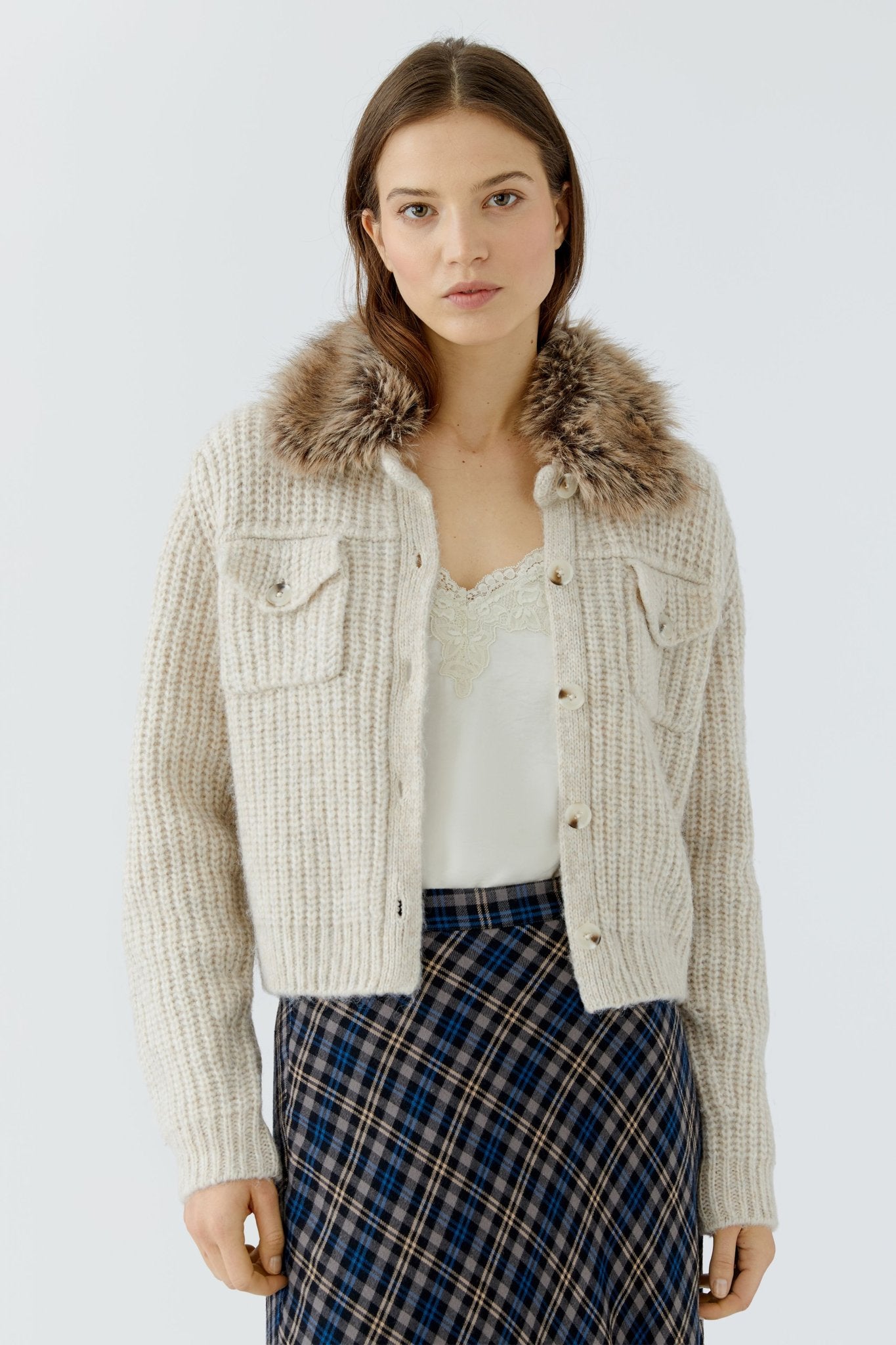 Oui Strickjacken Light Beige Mel