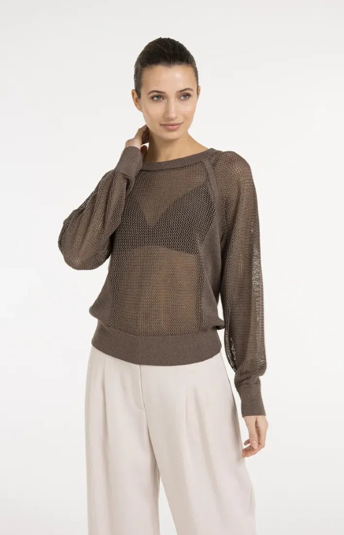 Strickpullover in Netzoptik mit Raglanärmeln