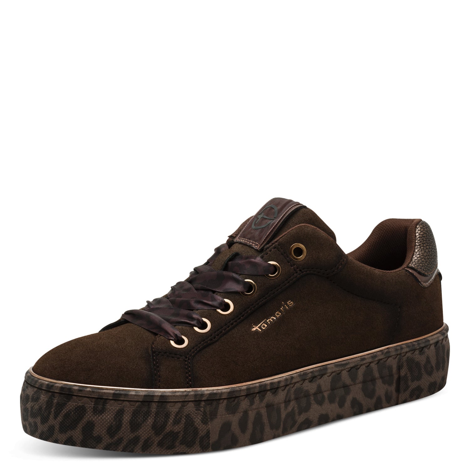Leder Sneaker mit Leo-Print Sohle