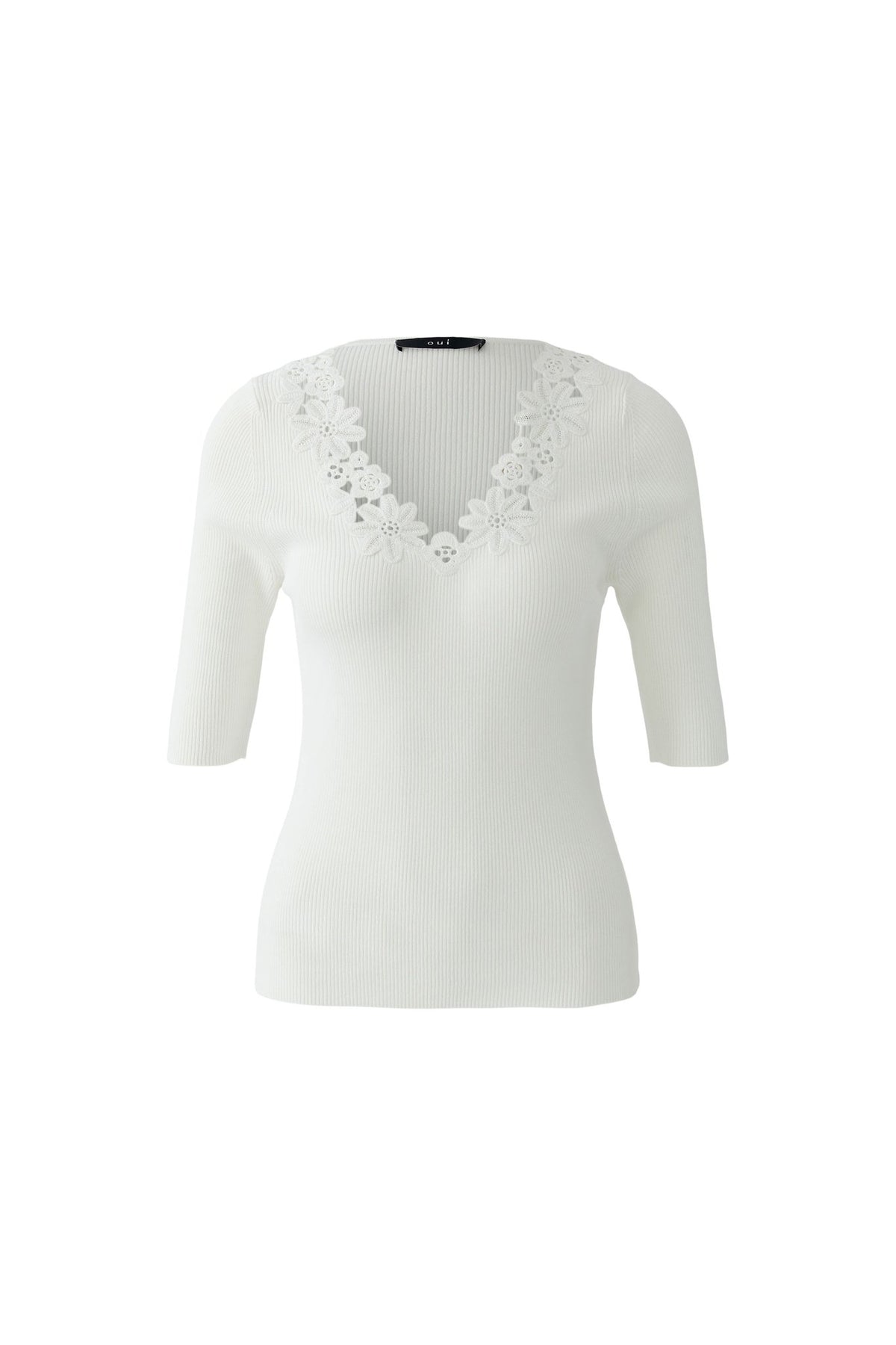 Strick-Shirt mit Spitzenbordüre