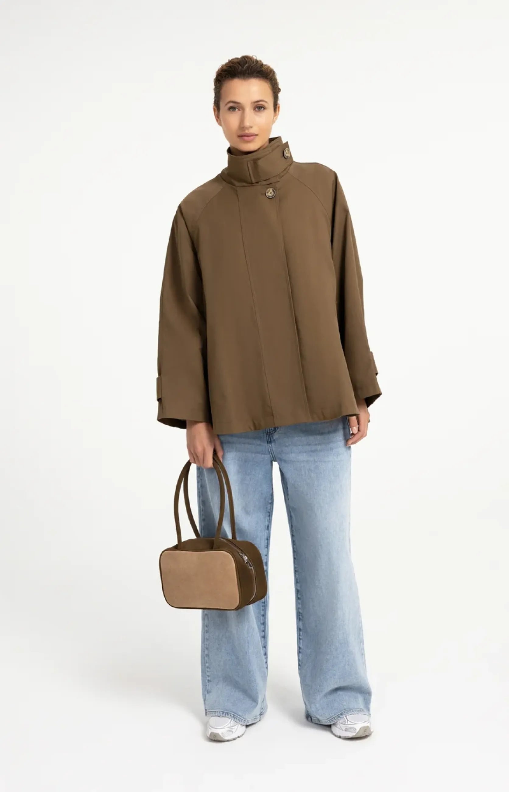 A-Linien-Trenchjacke mit Stehkragen