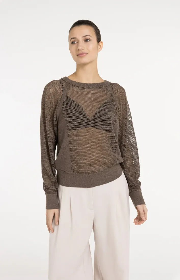 Strickpullover in Netzoptik mit Raglanärmeln