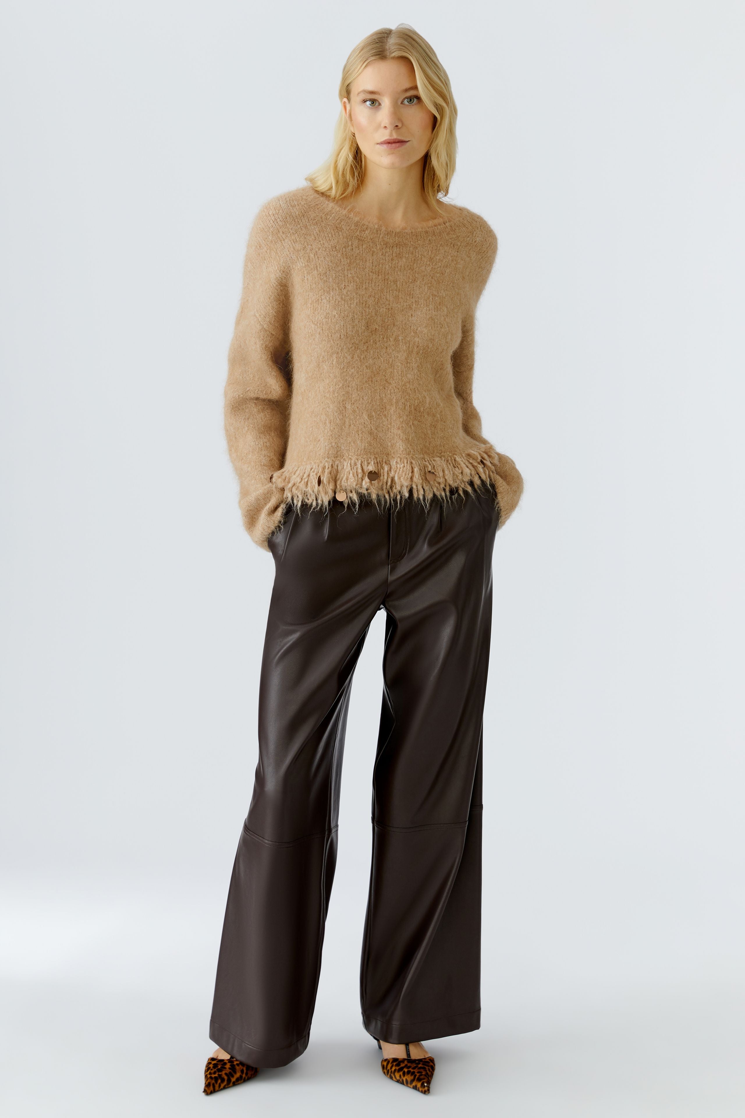 Oui Strickpullover Beigemel