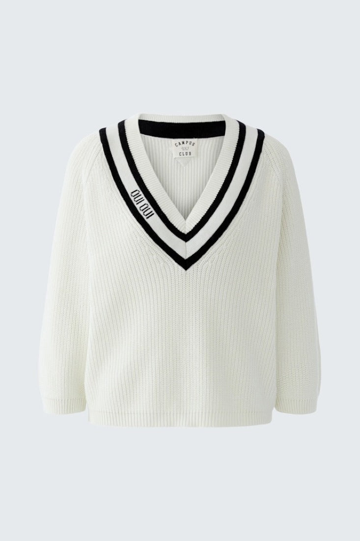Oui Strickpullover White Black