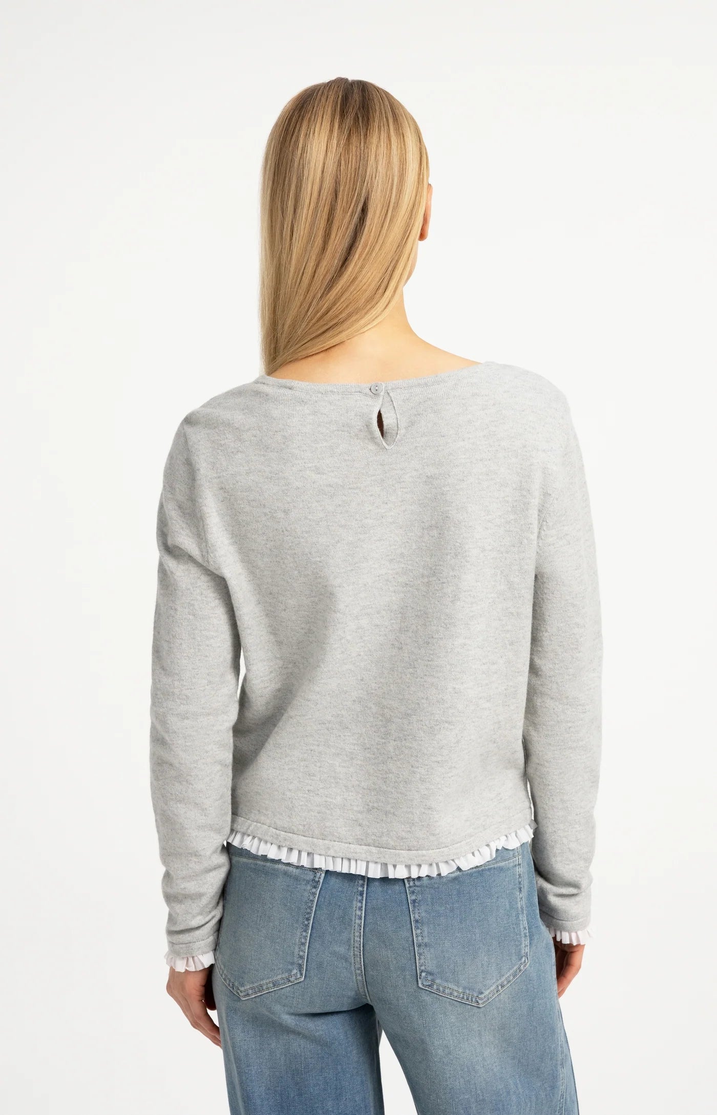 Feinstrick-Pullover mit Rüschenborten
