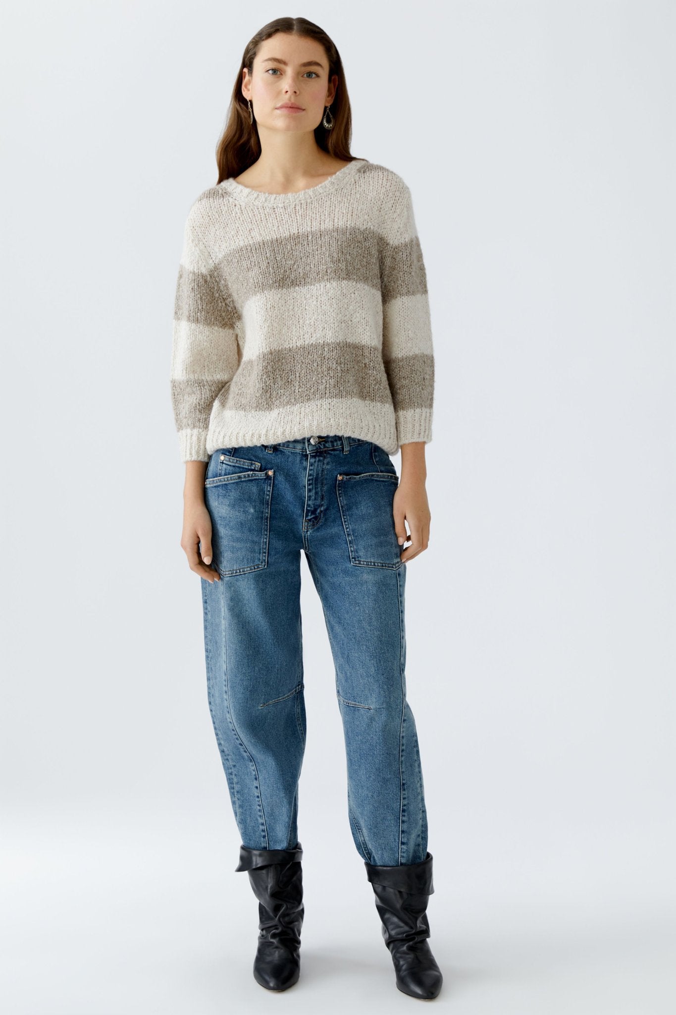 Oui Strickpullover Lt Stone Taupe