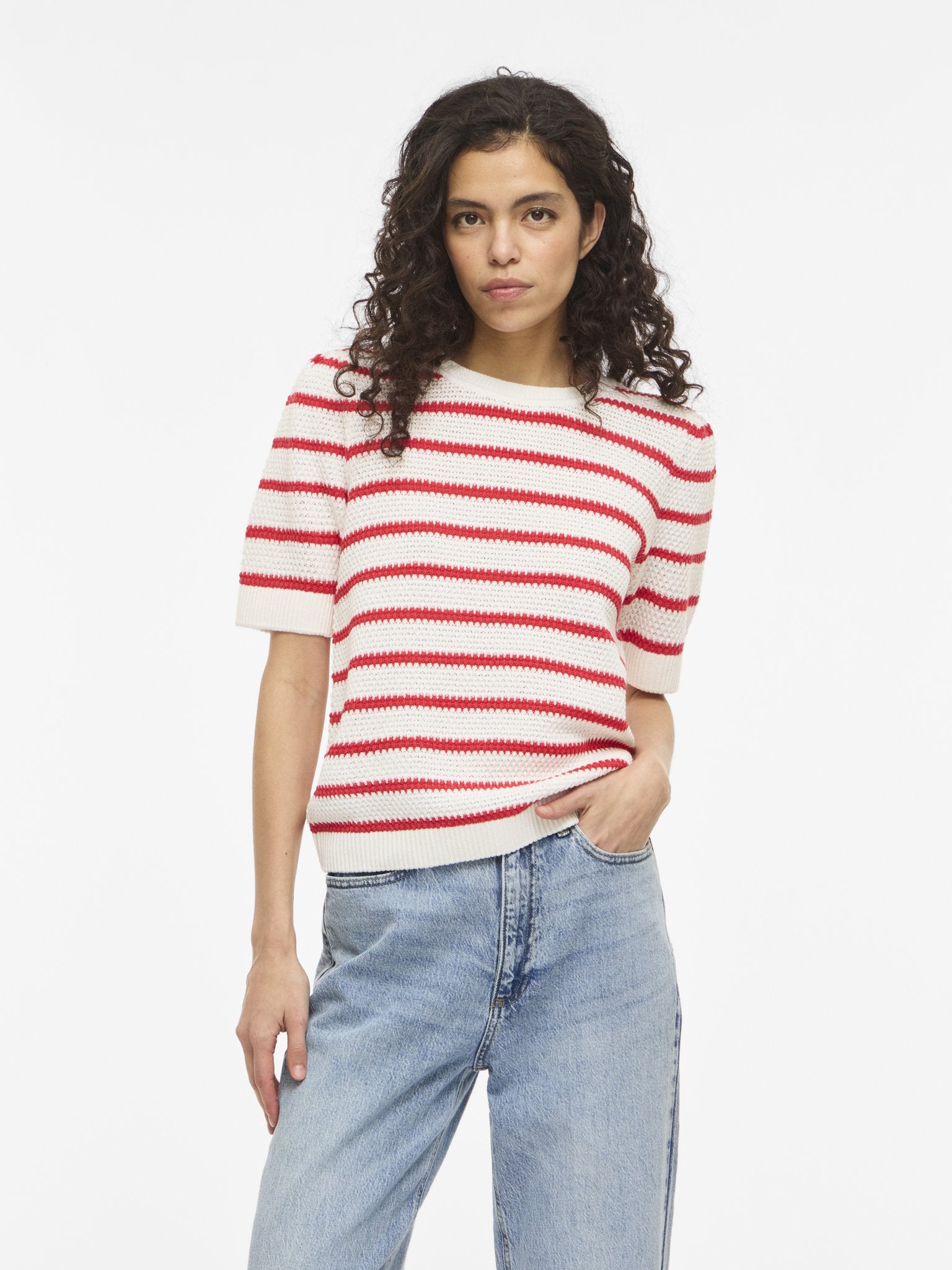 VILA T-Shirts White Alyssum/Hibiscus