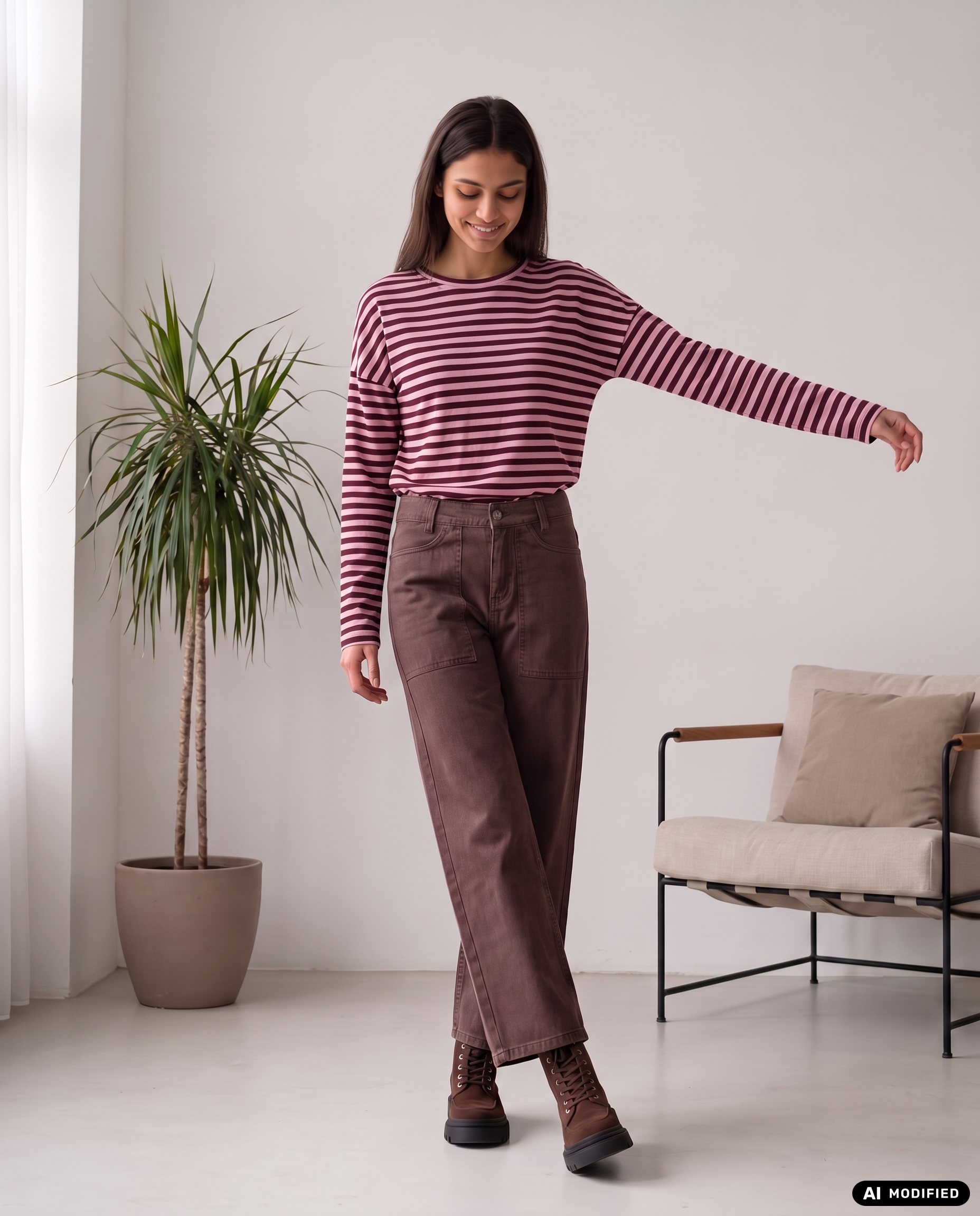verkürztes Sweatshirt mit Streifen