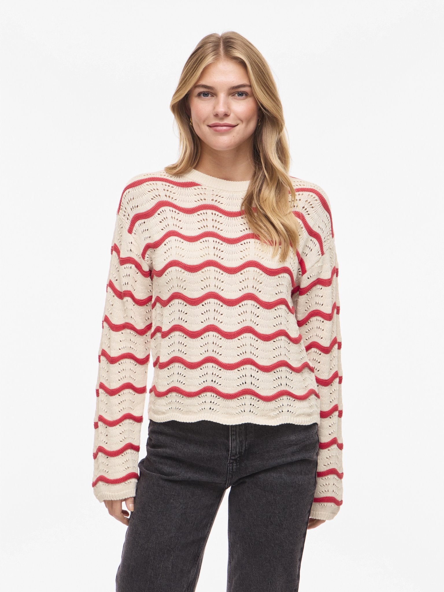 VILA Strickpullover Birch/W. Festival Flower