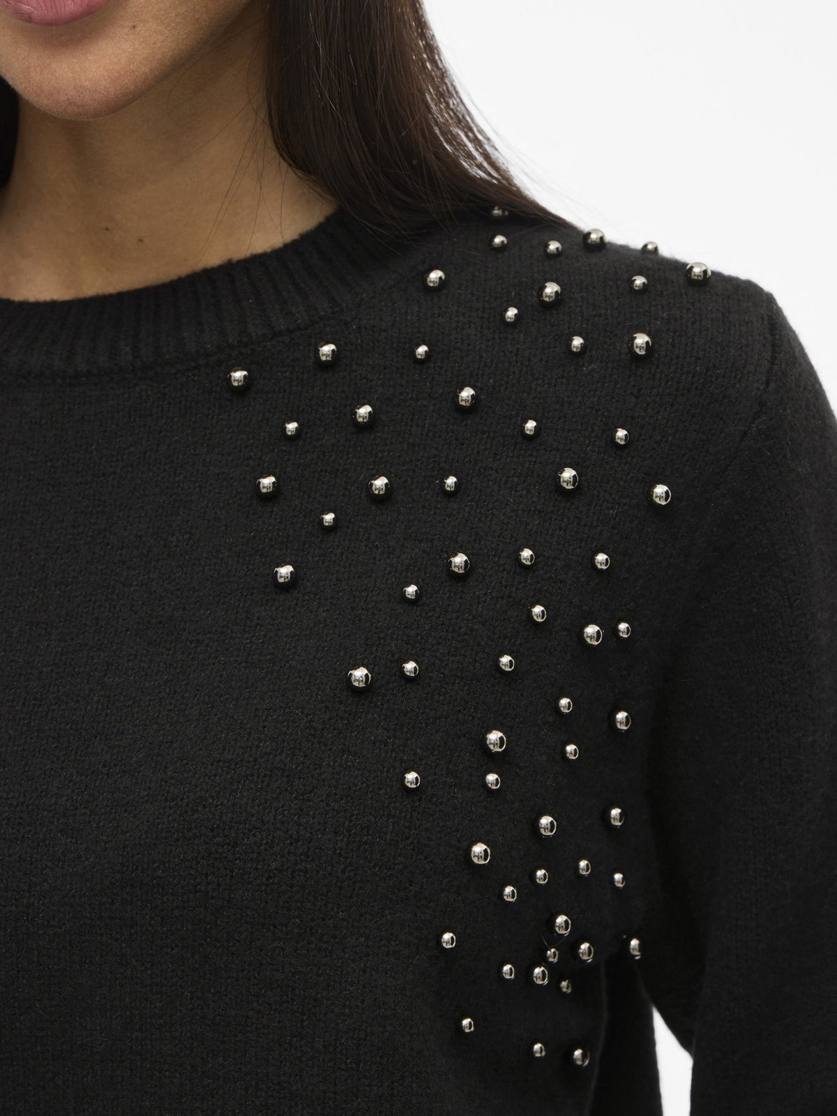 VILA Strickpullover Black Beauty/Lipo Egret